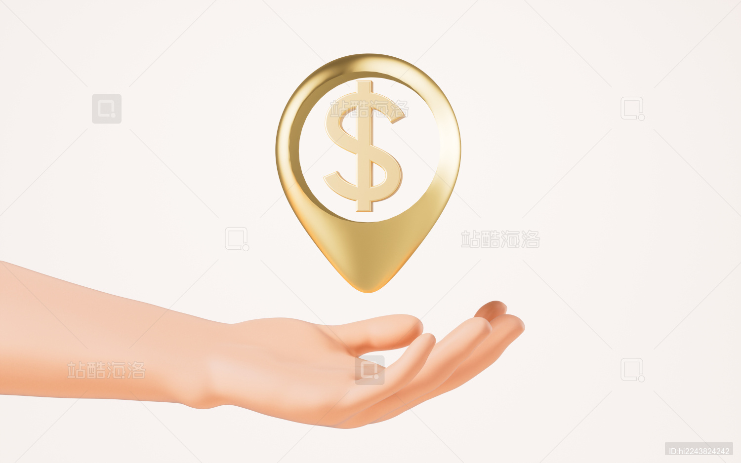 手部拿着的金钱符号3D渲染