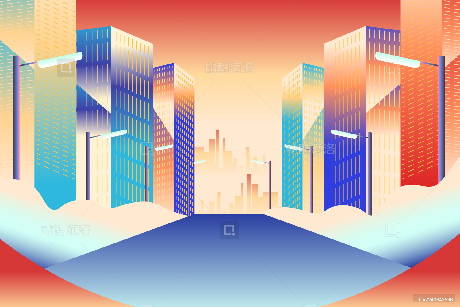 城市商业街矢量插画