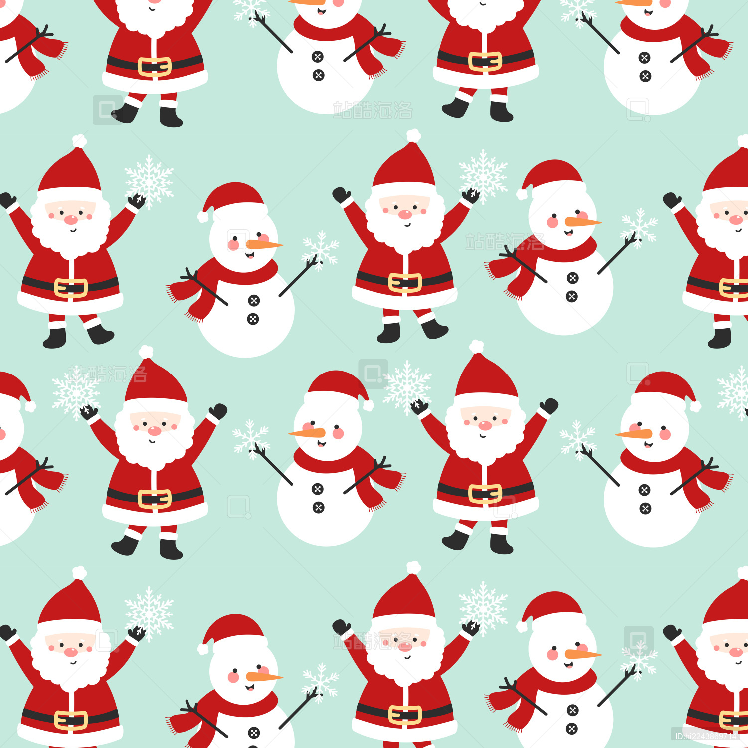 卡通圣诞老人雪人平铺背景 