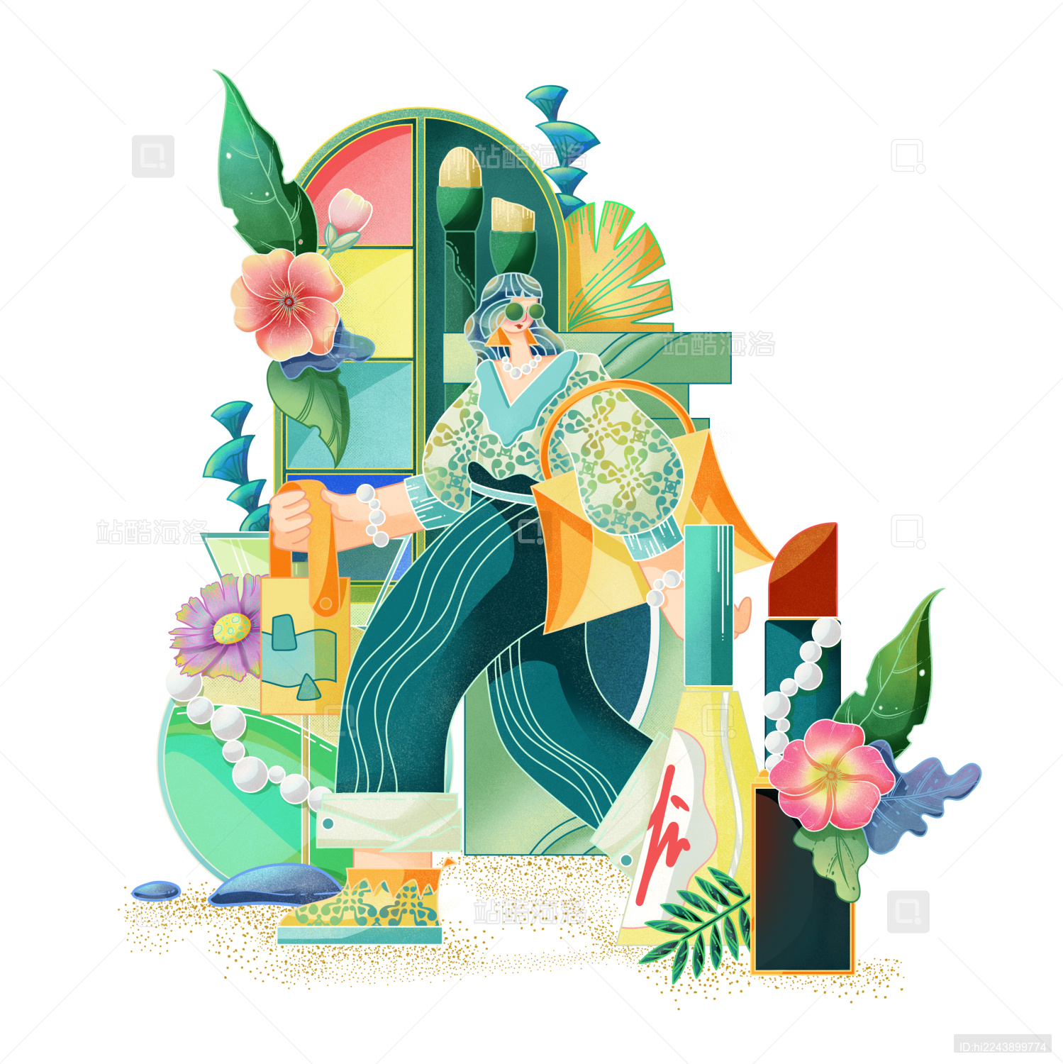 春日美妆-人物小场景插画