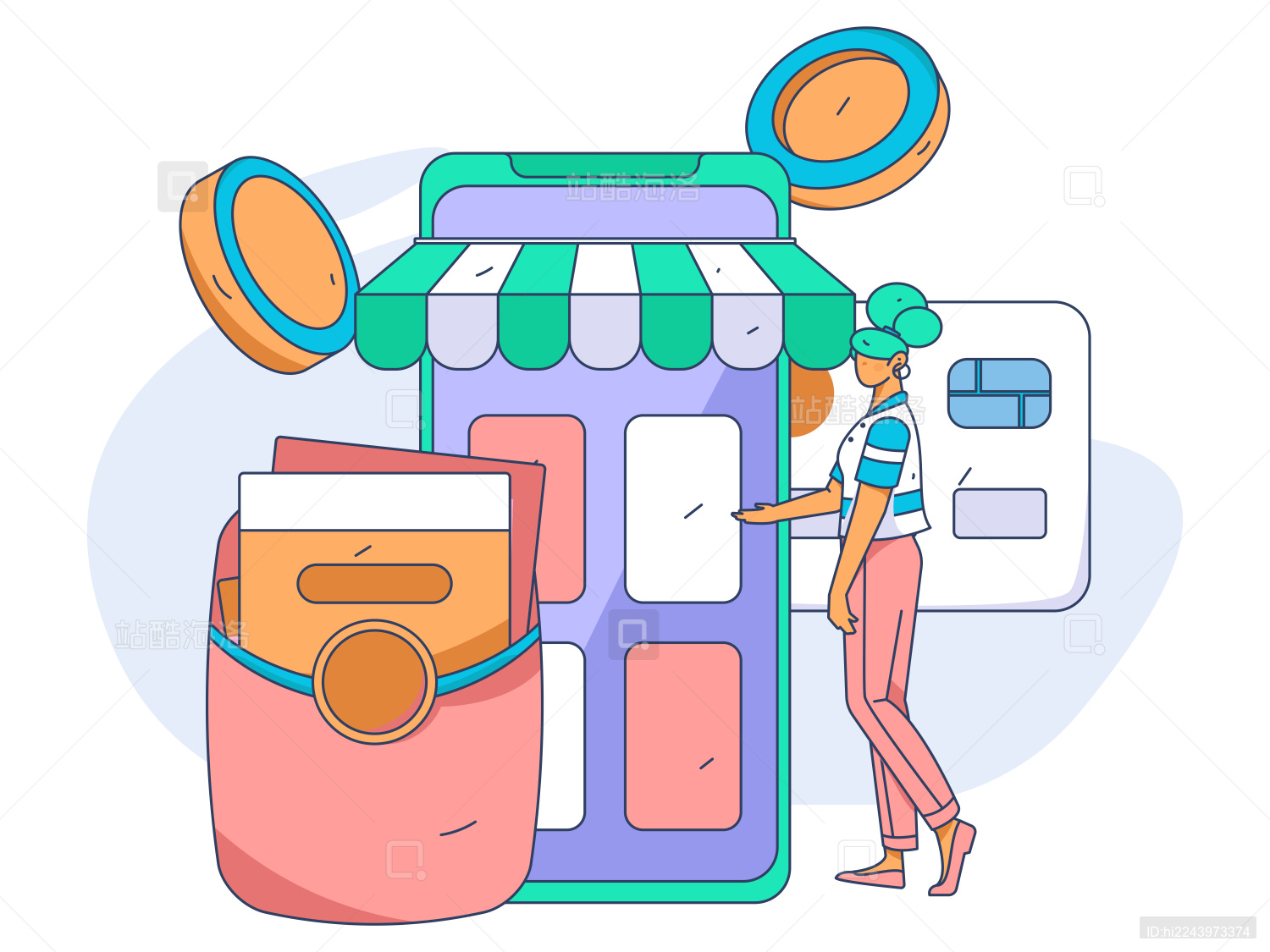 节日购物进行电商网购的人物扁平矢量概念运