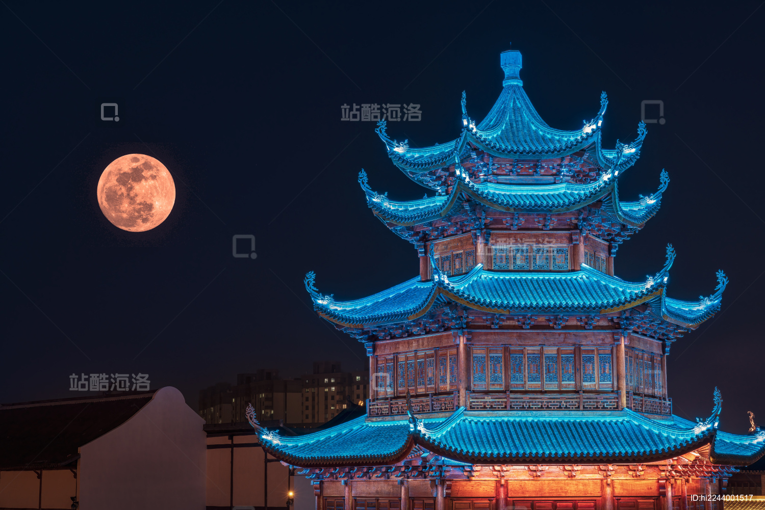 台州市路桥区十里长街福星阁中秋月圆之夜