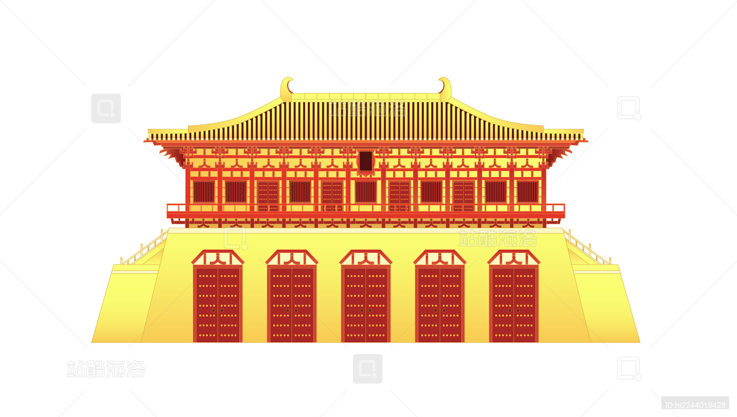 大明宫丹凤门国潮风矢量元素插画