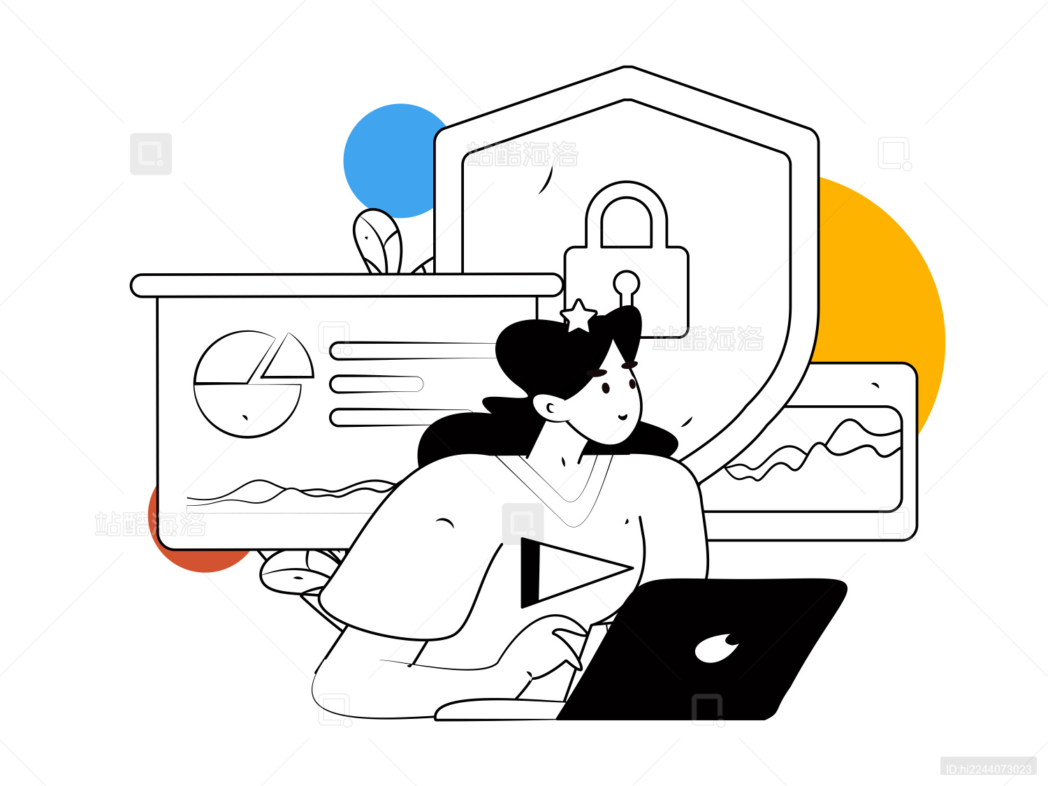 商务网络安全人物扁平矢量概念运营手绘插画