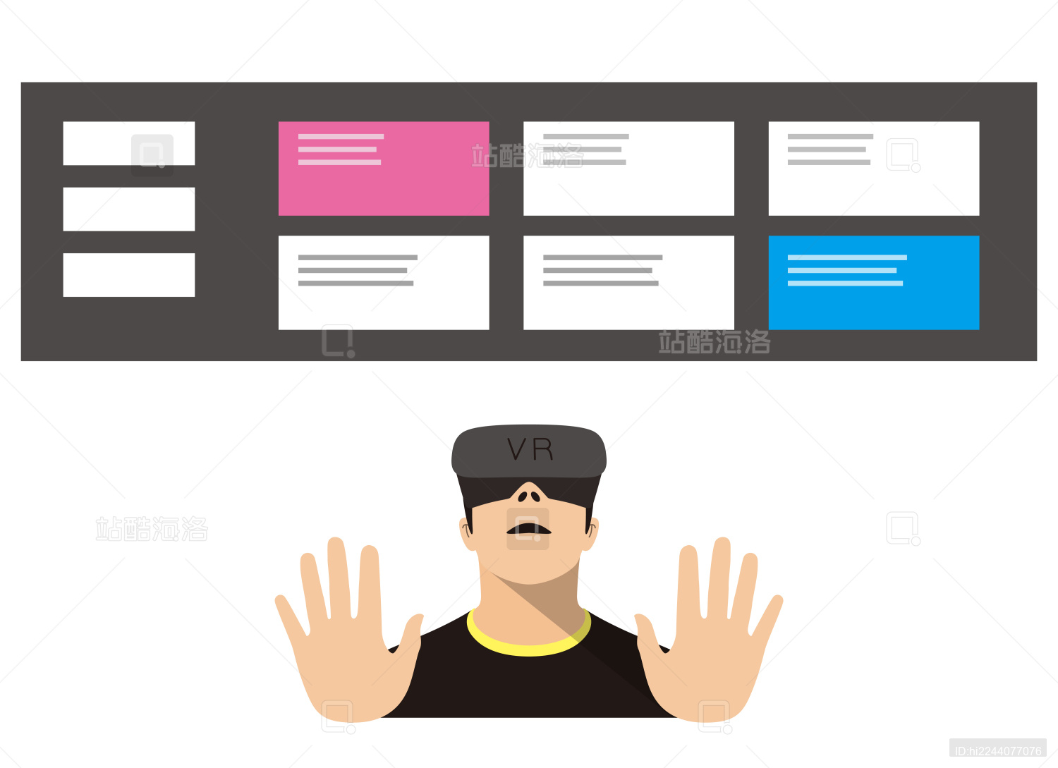 戴 VR 眼镜男子触摸屏幕