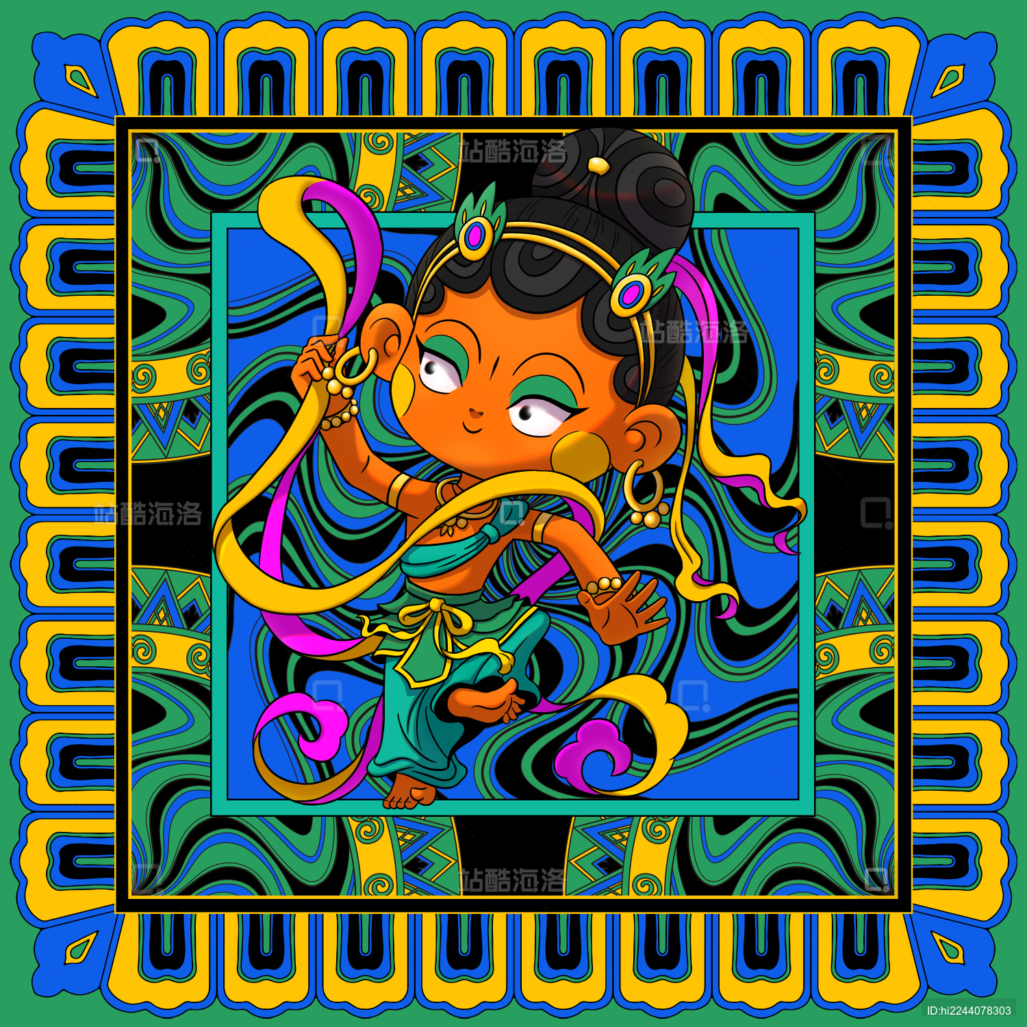 敦煌飞仙藻井国潮纹样图案文创周边设计