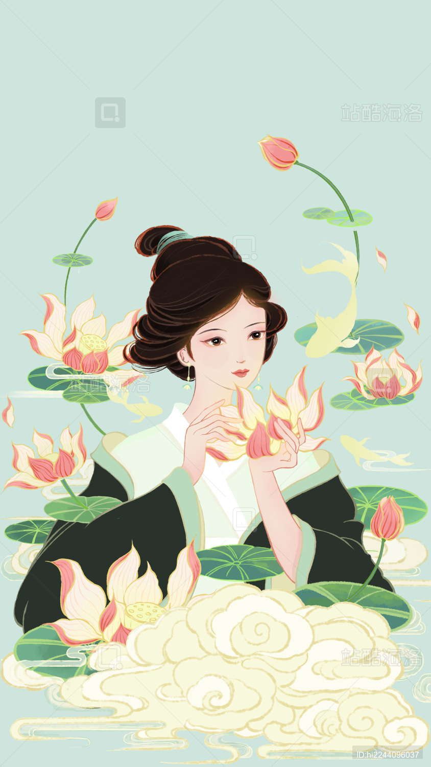 古风荷花花神人像