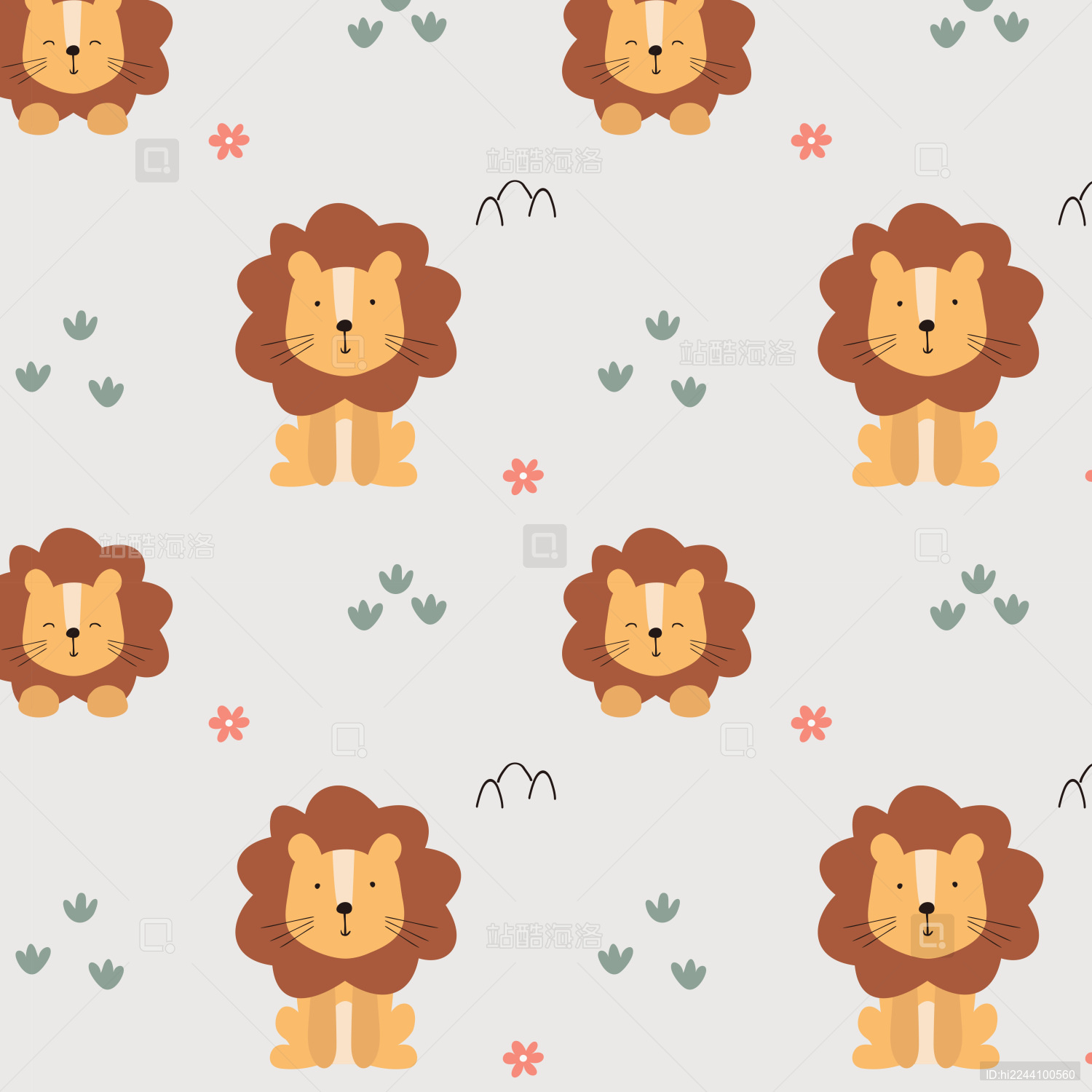 可爱卡通狮子无缝背景