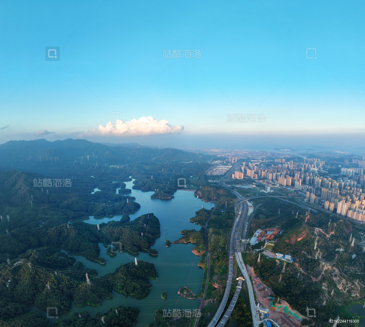 惠州市大亚湾中心区狮子山风田水库航拍