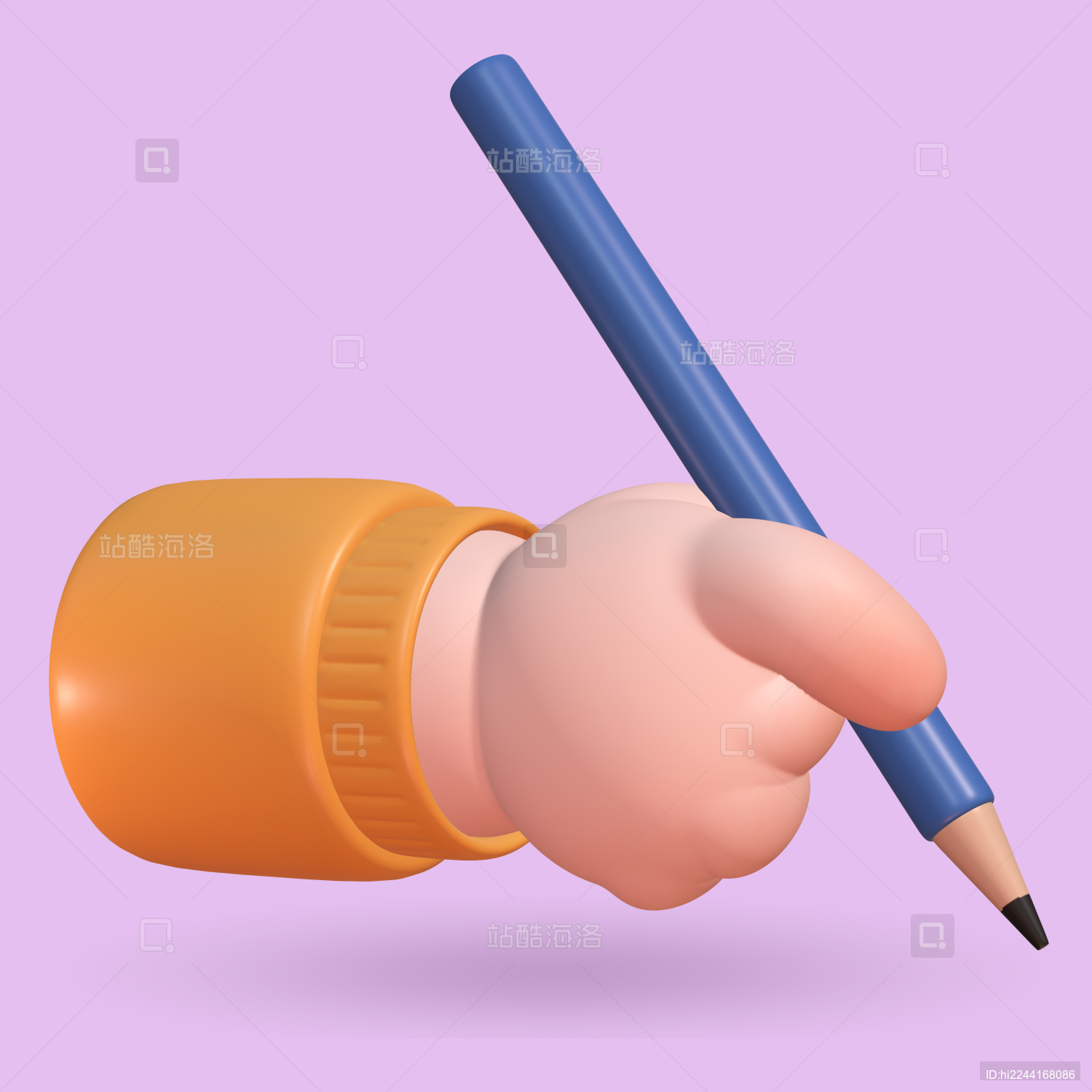 三维渲染插图3d卡通手势握笔 写字 素材