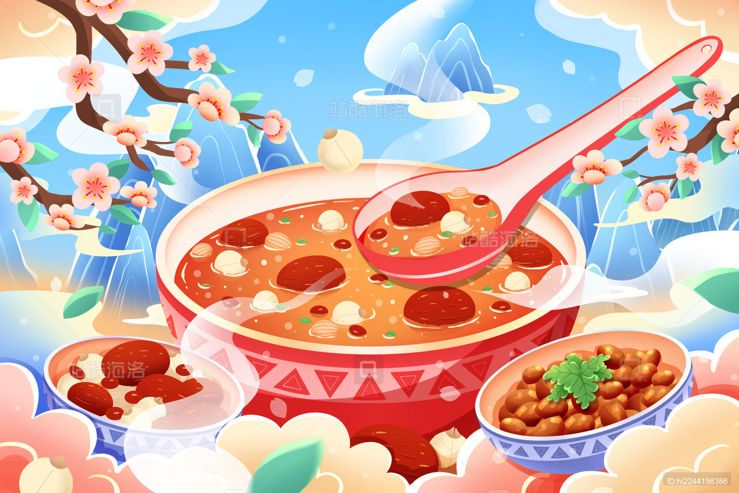中国传统习俗美食腊八节喝腊八粥插画