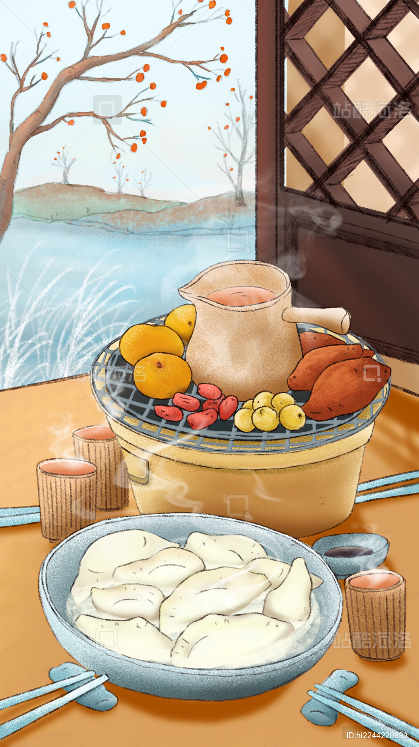 中式围炉吃饺子图