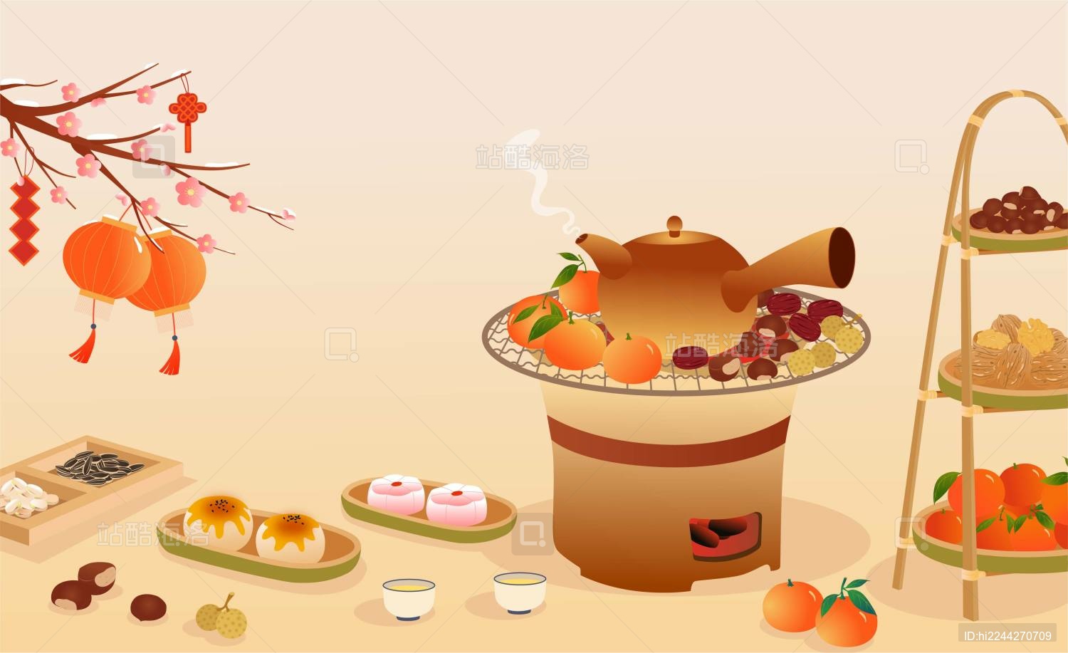 围炉煮茶大雪节气插画海报