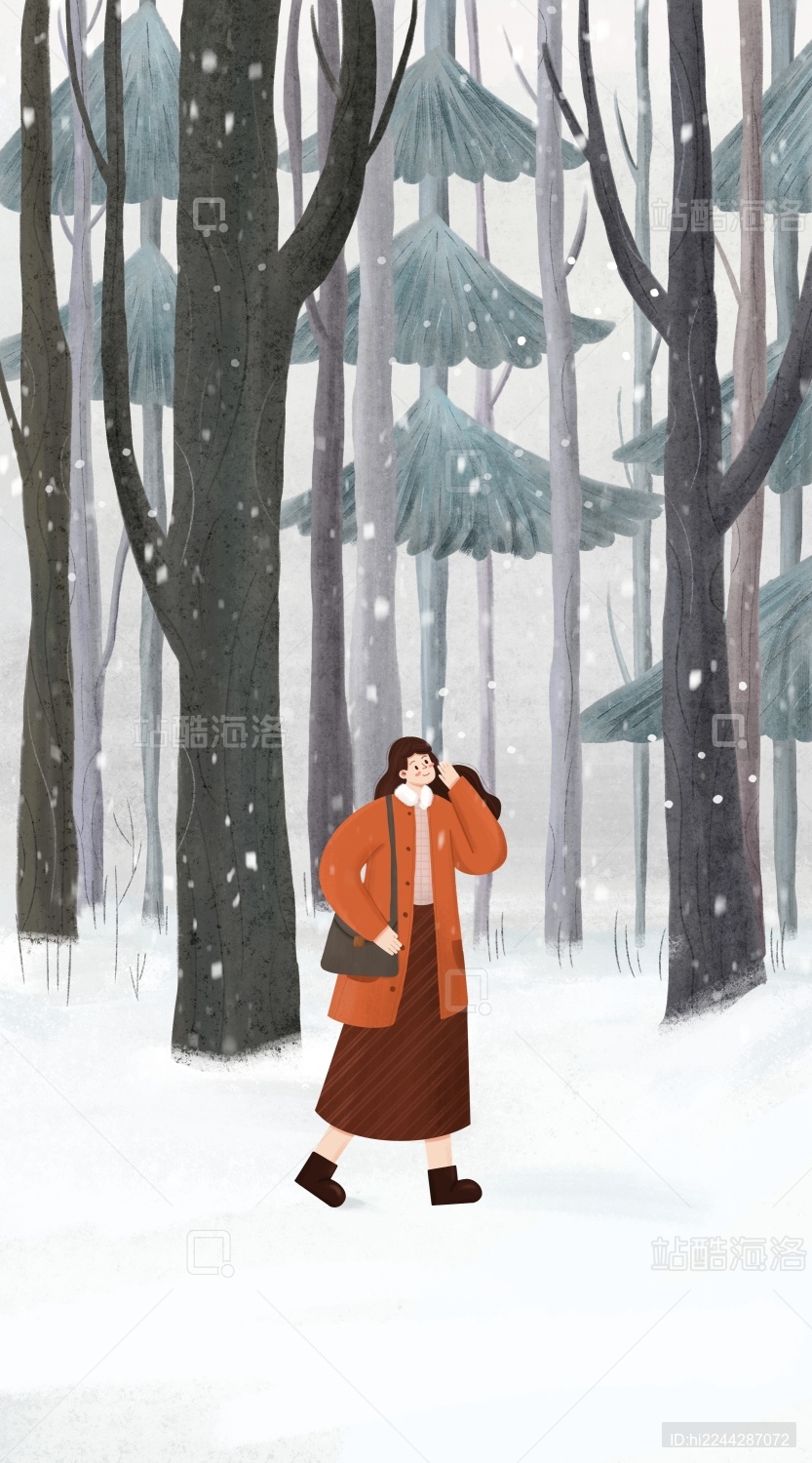 走在冬天的大雪中