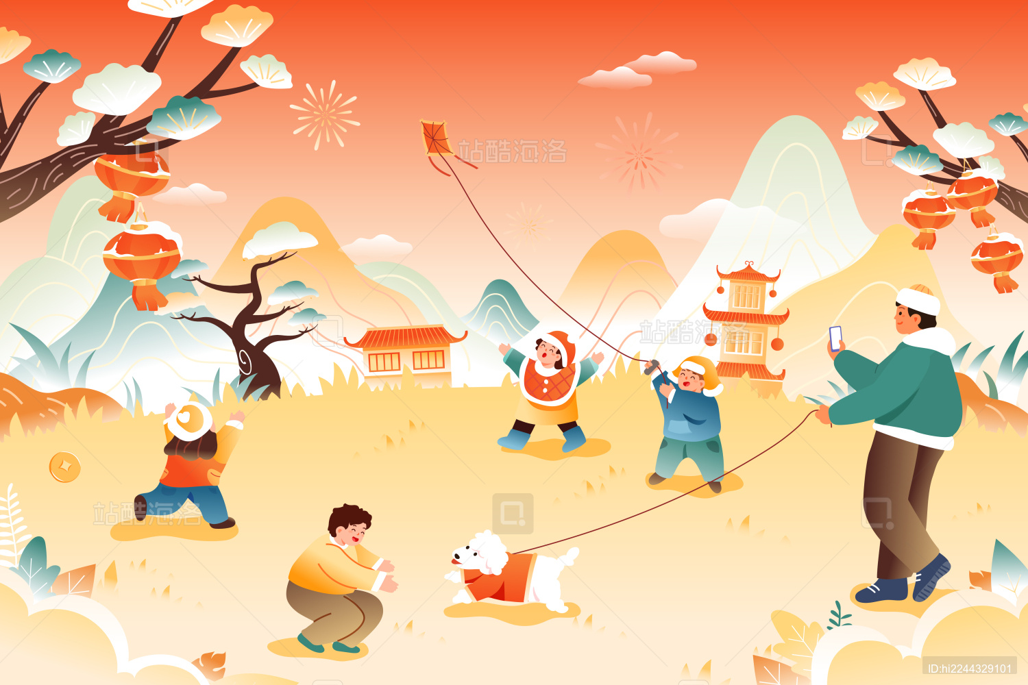 新年春节冬季活动矢量插画