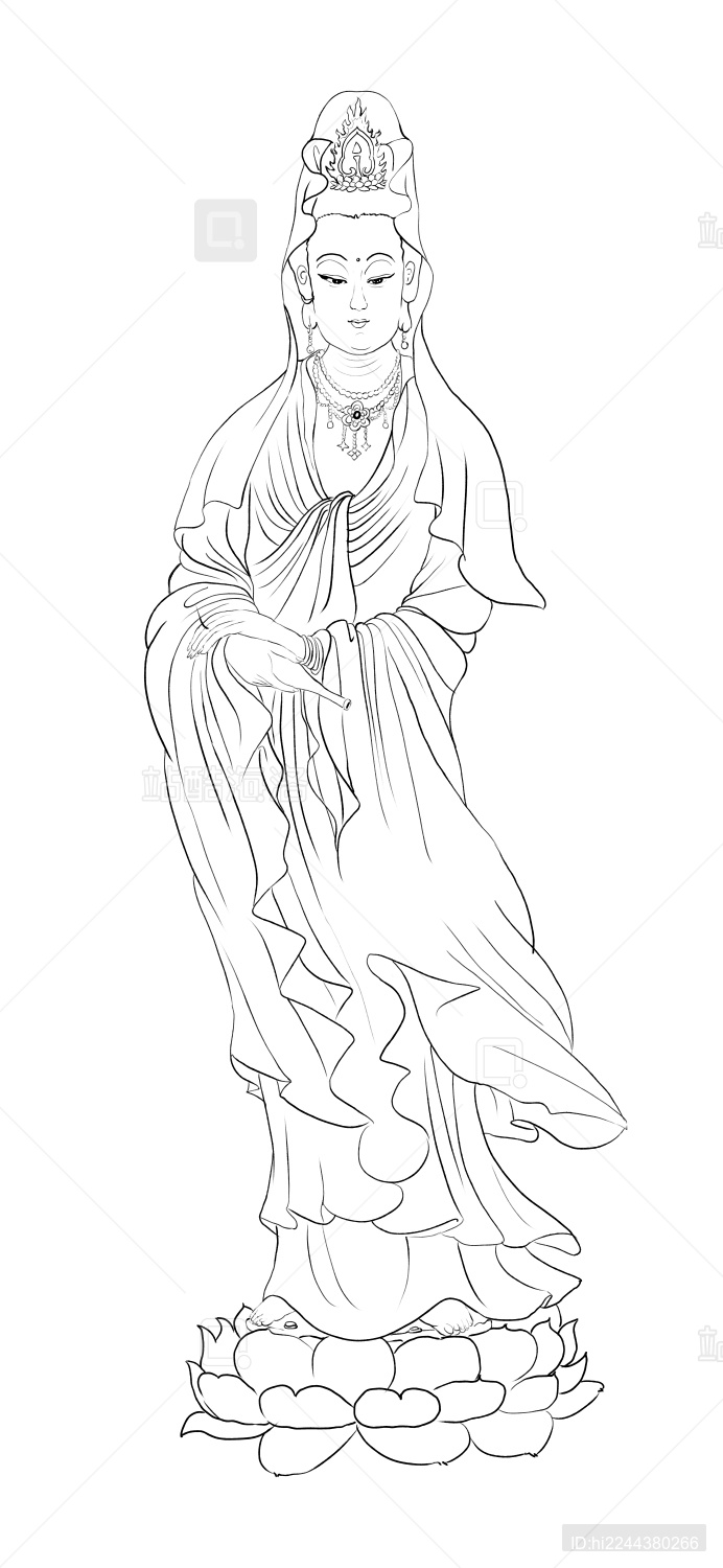 紫衣观音大师工笔国画工笔白描