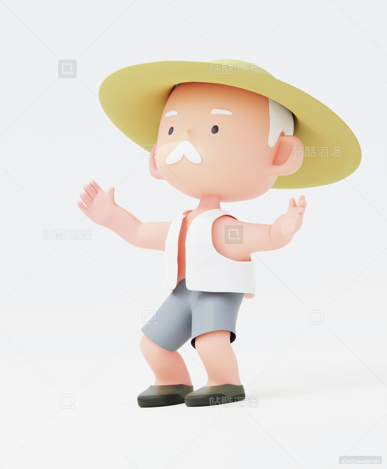 3d渲染的卡通中国乡村农夫人物