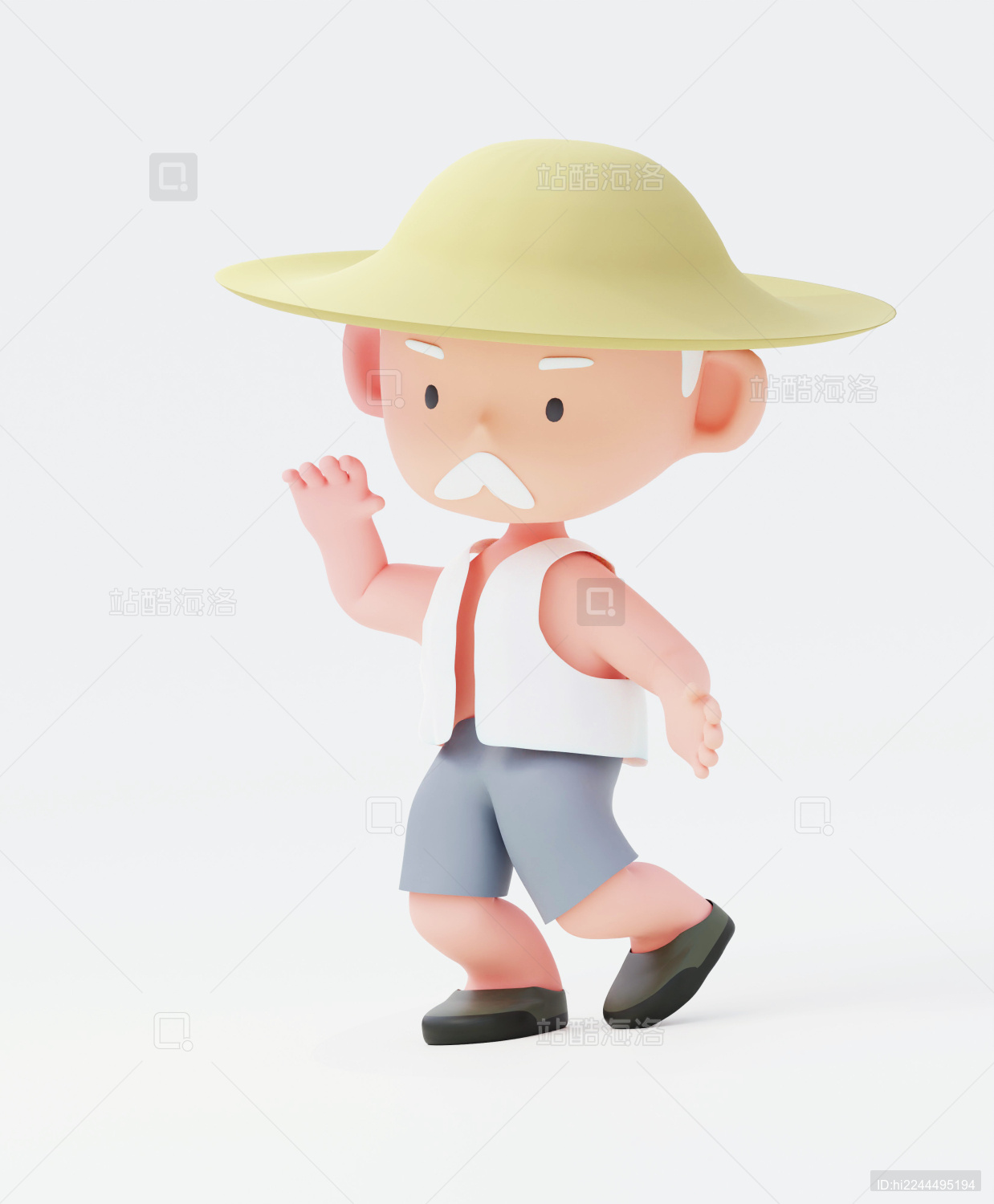 3d渲染的卡通中国乡村农夫人物