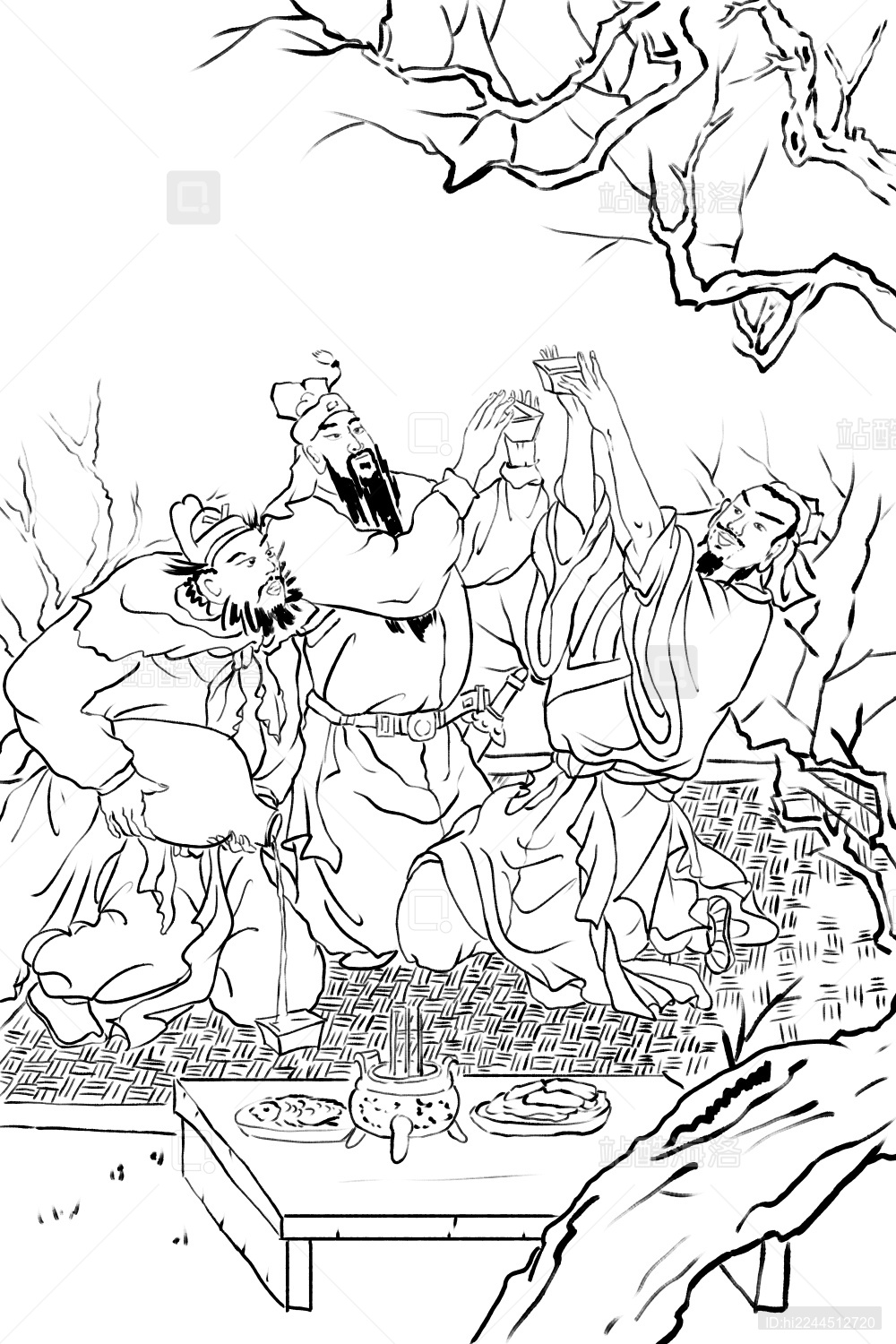 桃源三结义国画白描线稿