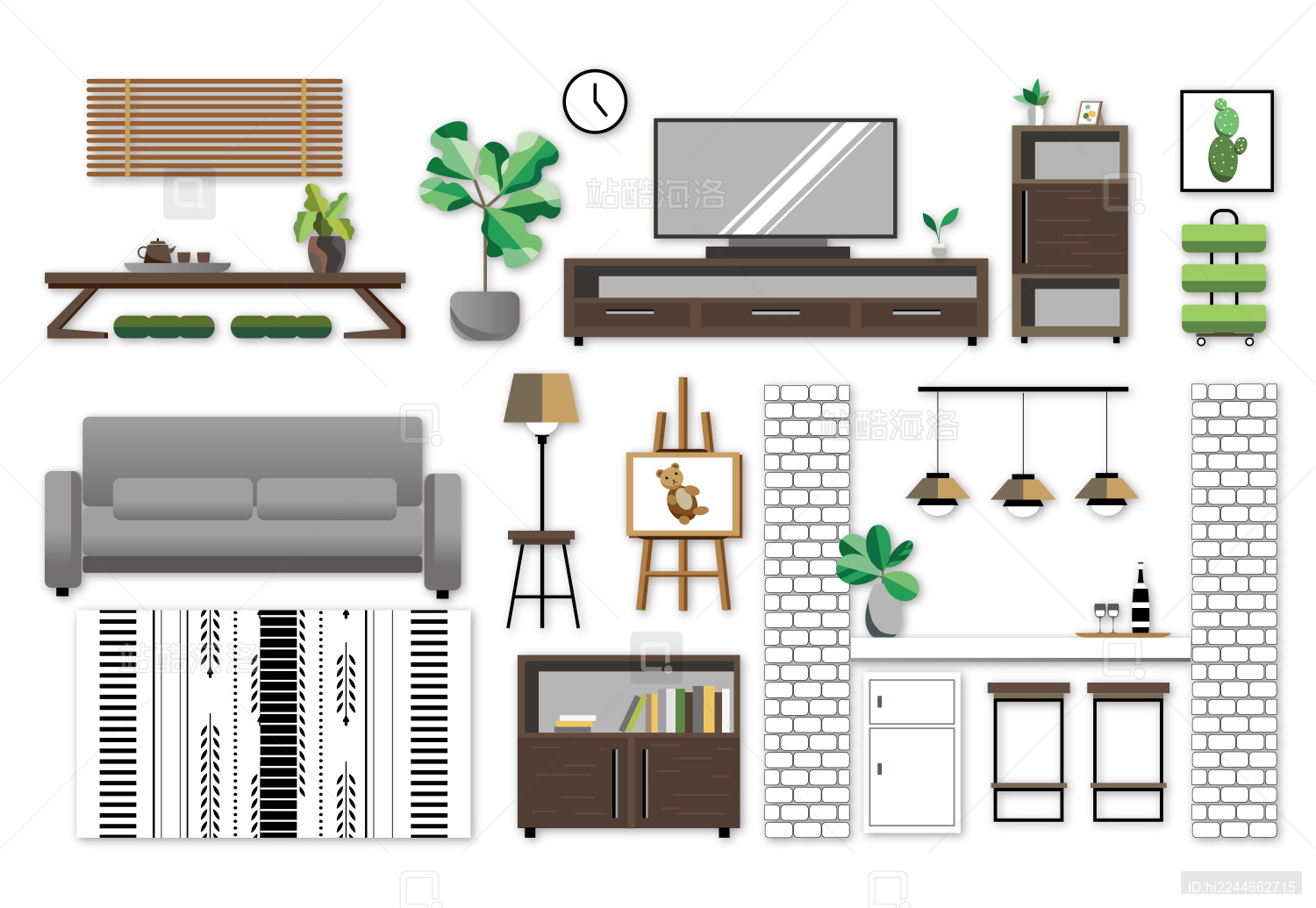 简约现代风扁平风矢量家具元素