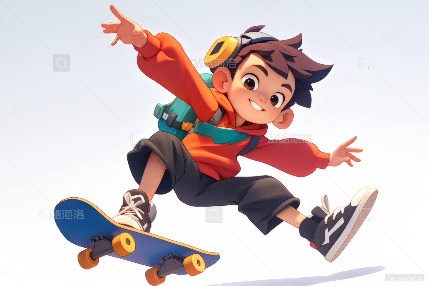 3d卡通玩滑板的少年