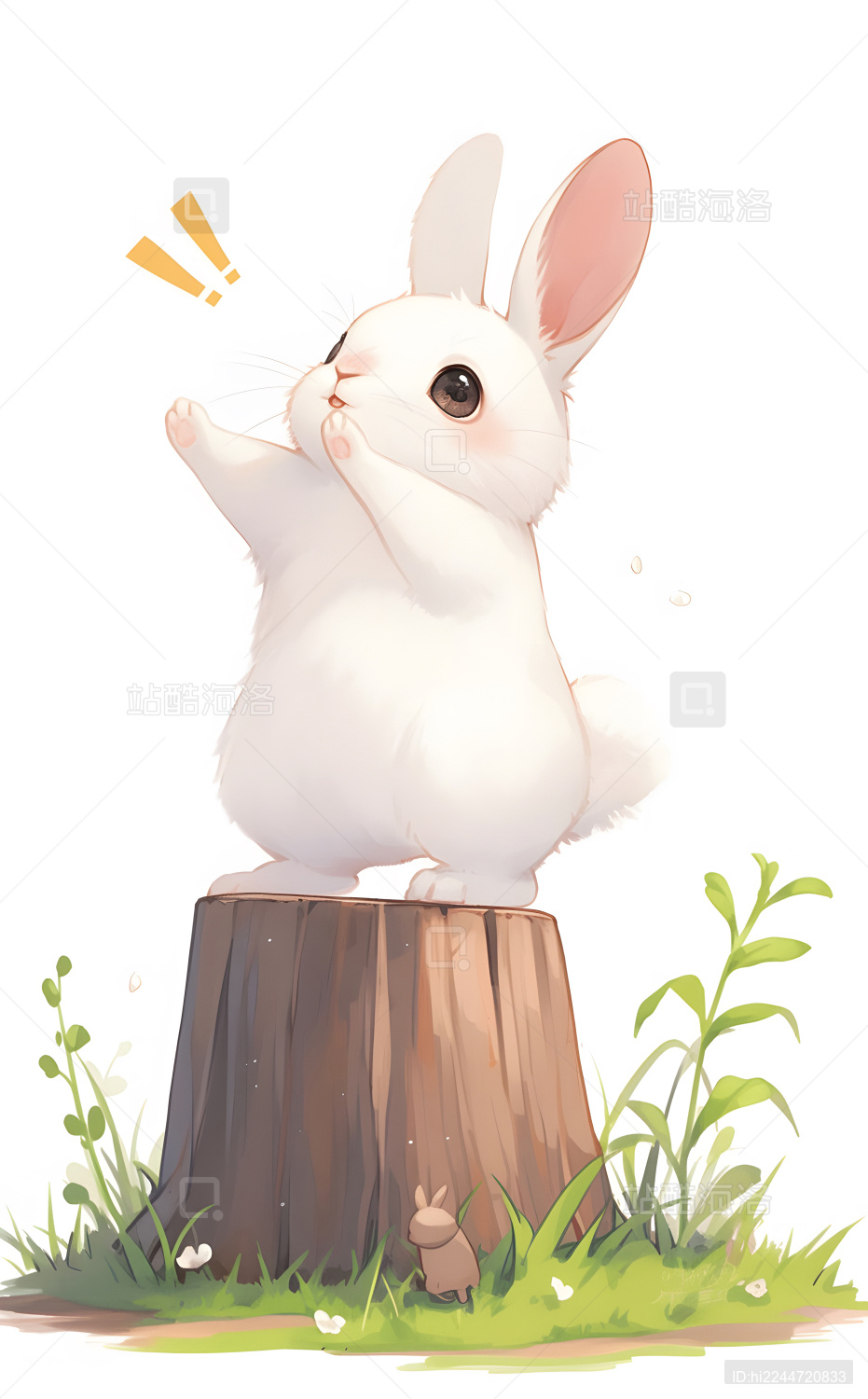 小兔子站在木桩上