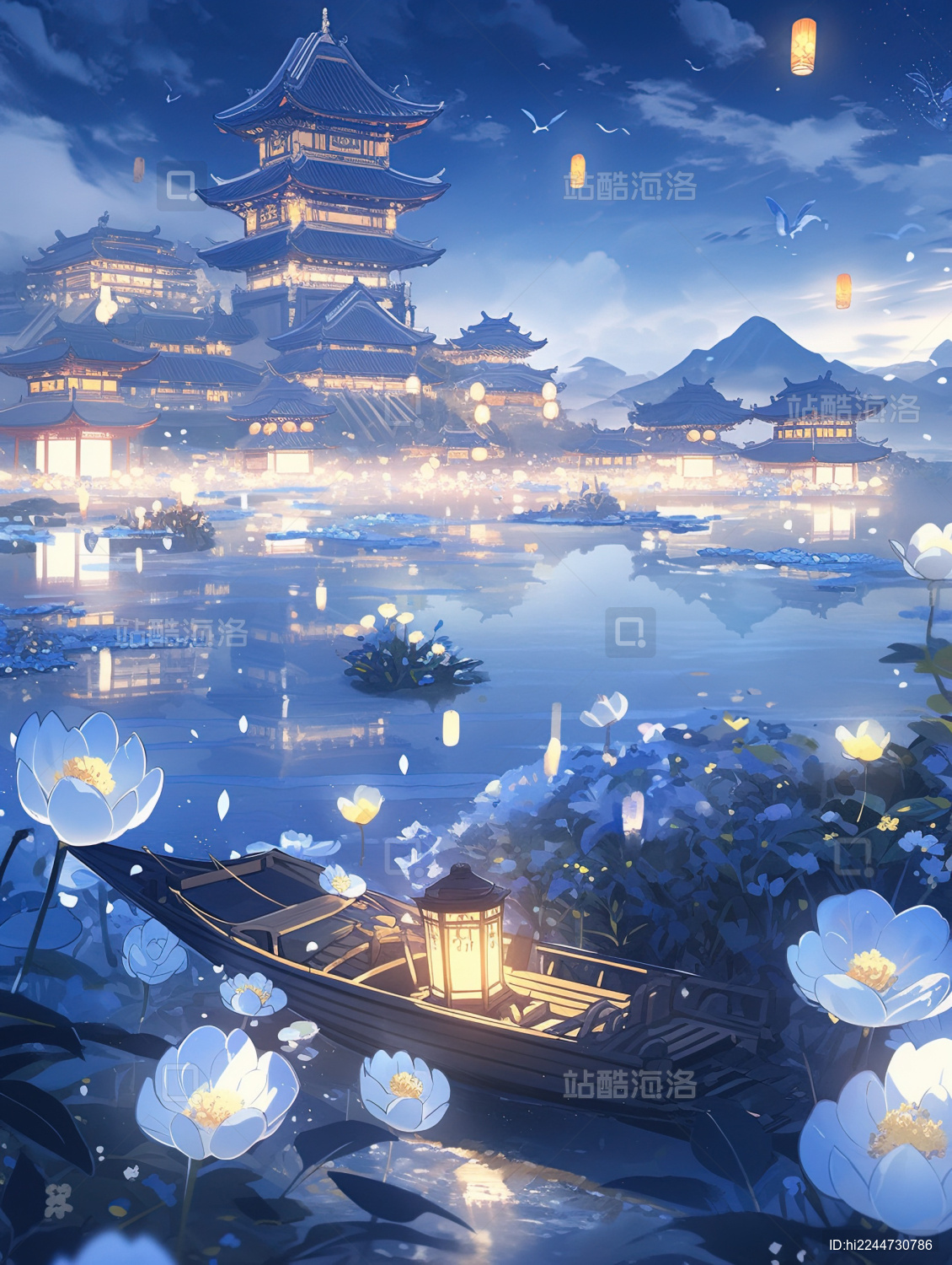 古风水乡风景插画 水彩