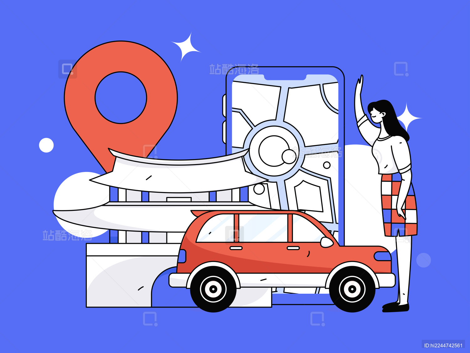 打车出行的人物扁平矢量概念运营手绘插画