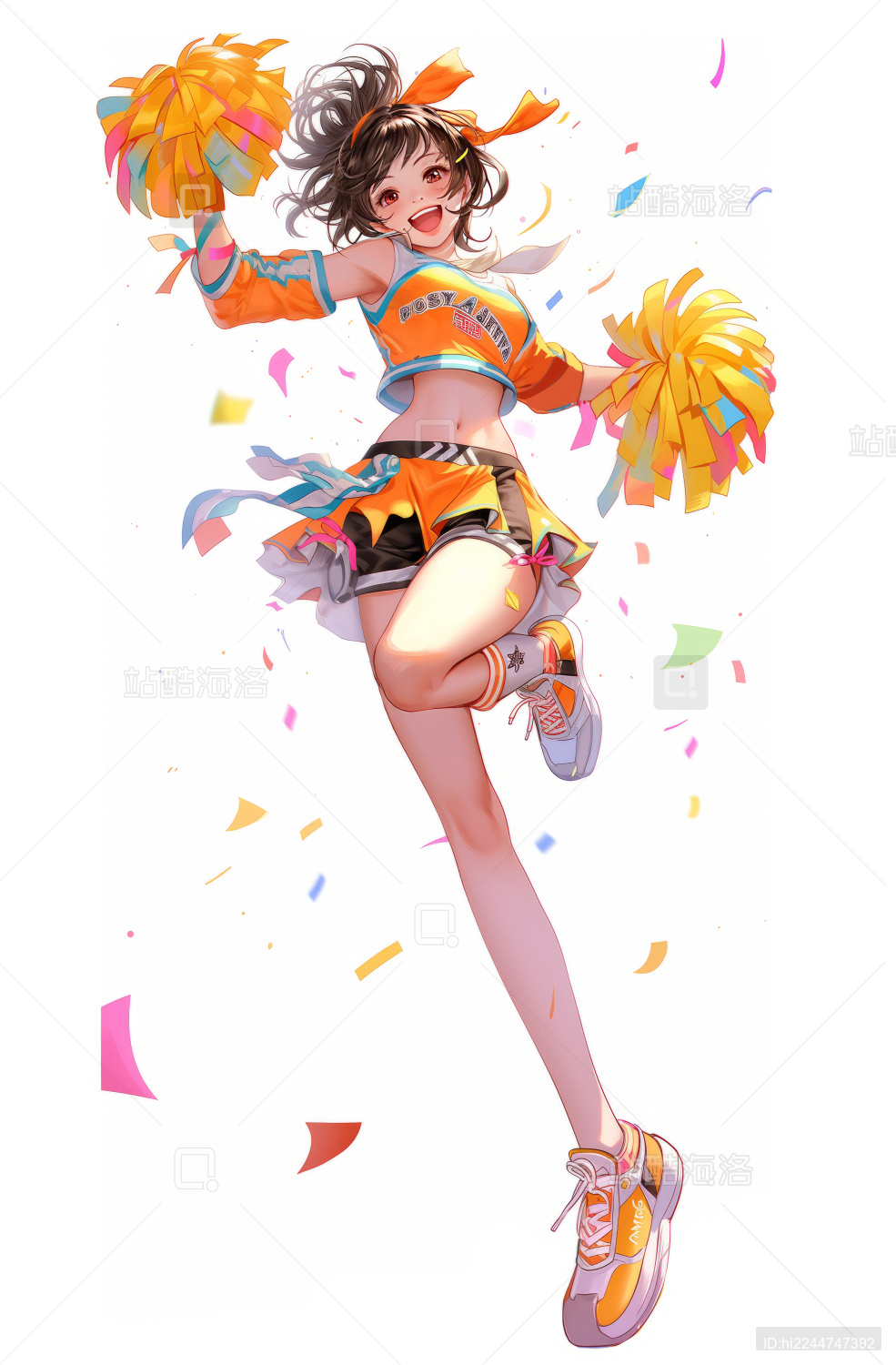 女孩全身开心的跳跃动态感全身啦啦队喜悦