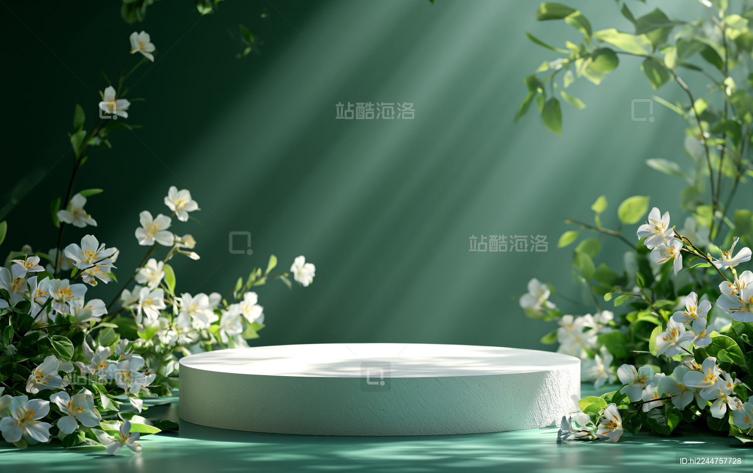 绿色树叶背景静物商品展示台