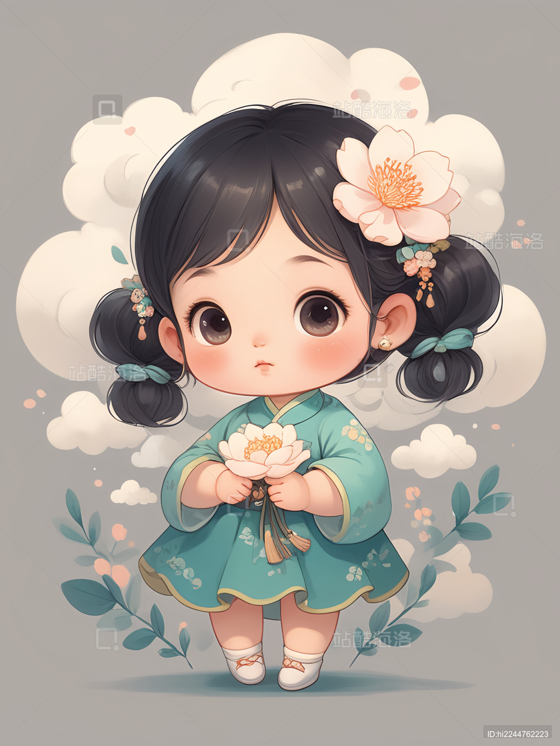 治愈系小女孩汉服插画_站酷海洛_正版图片_视频_字体_音乐素材交易