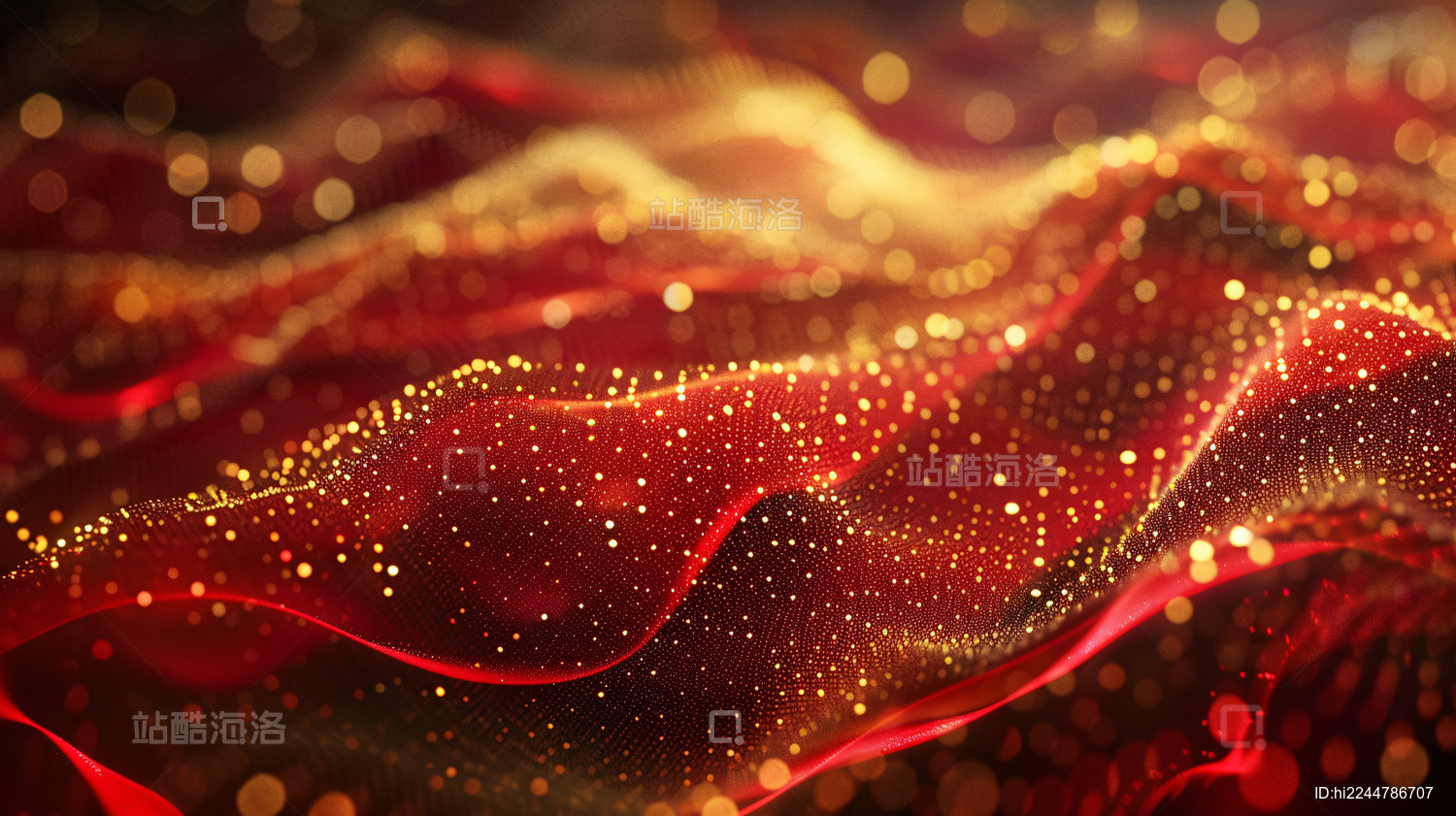 金色网点网格红色波浪抽象背景