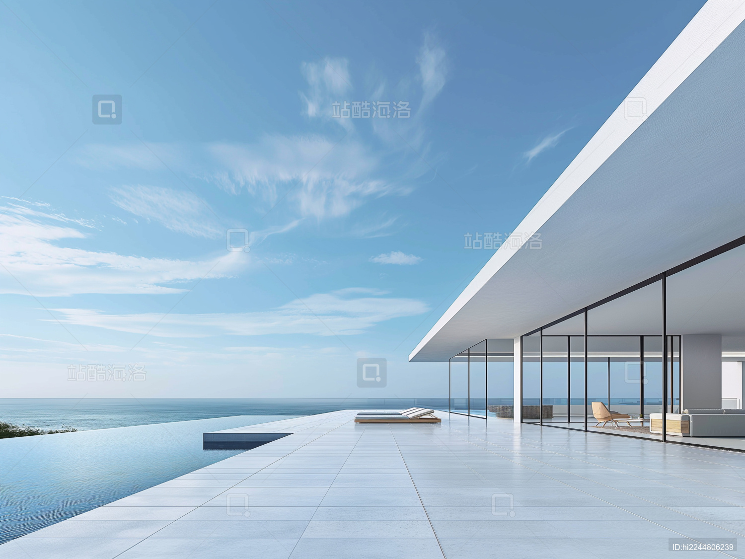 带泳池的现代海景别墅有砖地露台与天空背景_站酷海洛_正版图片_视频_字体_音乐素材交易平台_站酷旗下品牌
