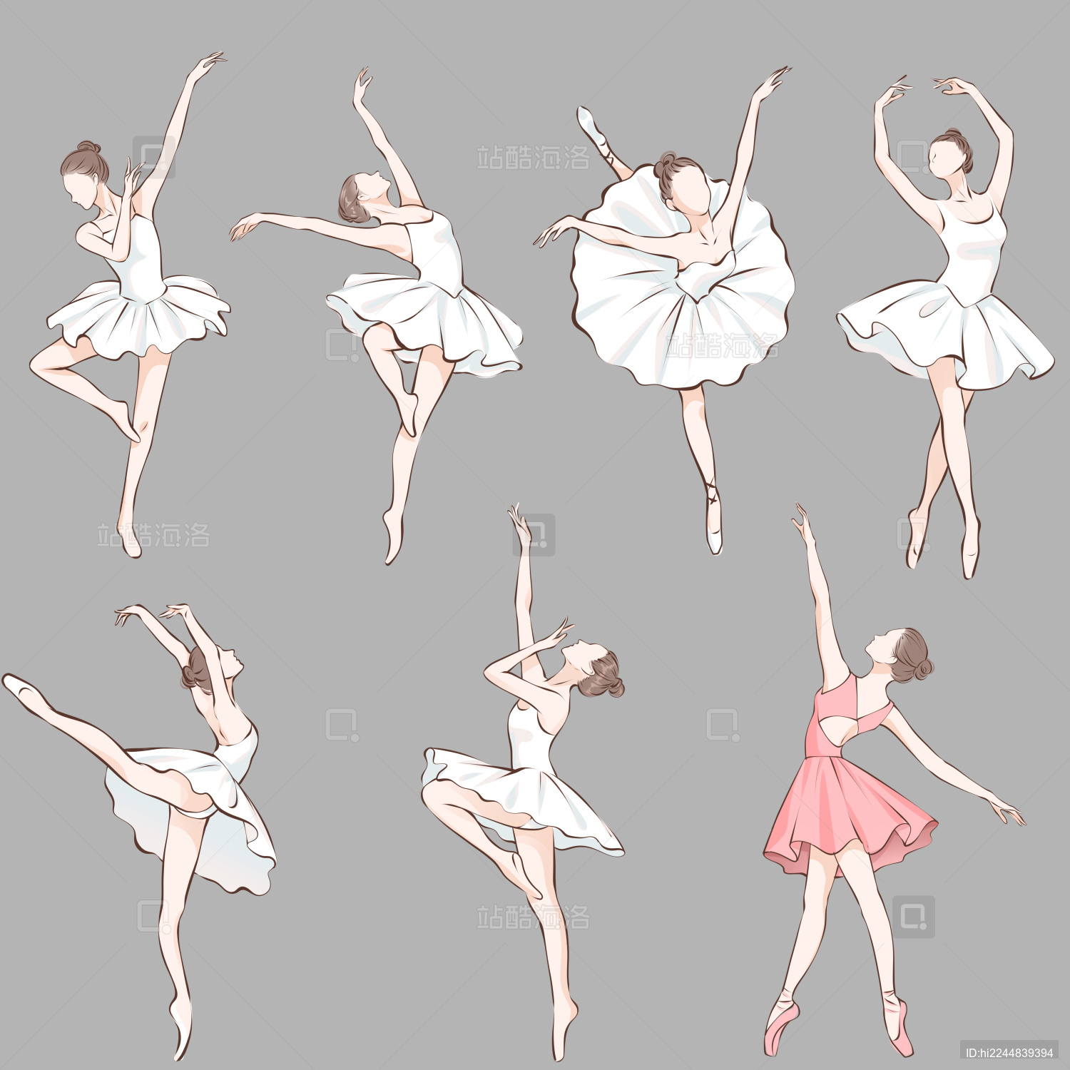 手绘芭蕾舞者优雅舞蹈