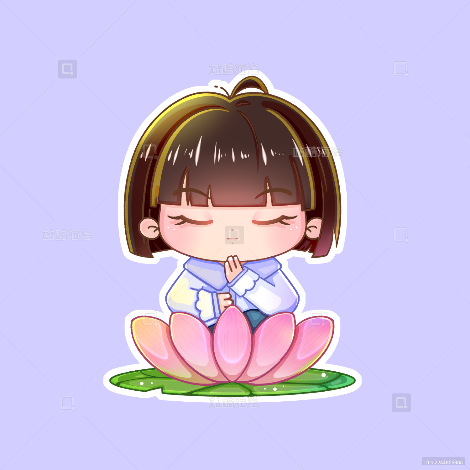 坐在荷花上打坐的短发女孩_站酷海洛_正版图片_视频_字体_音乐素材