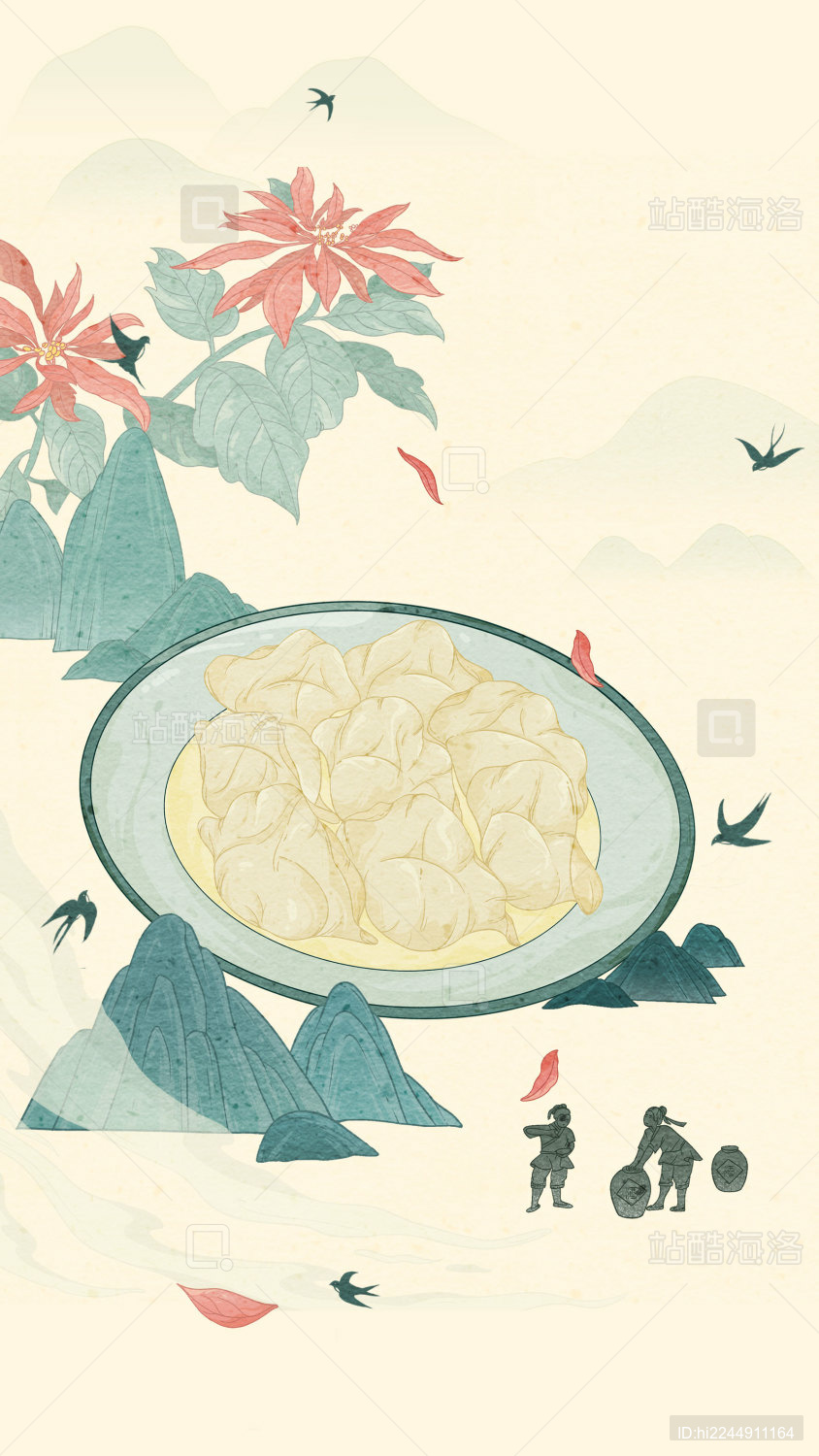 原创手绘二十四节气插画之立冬