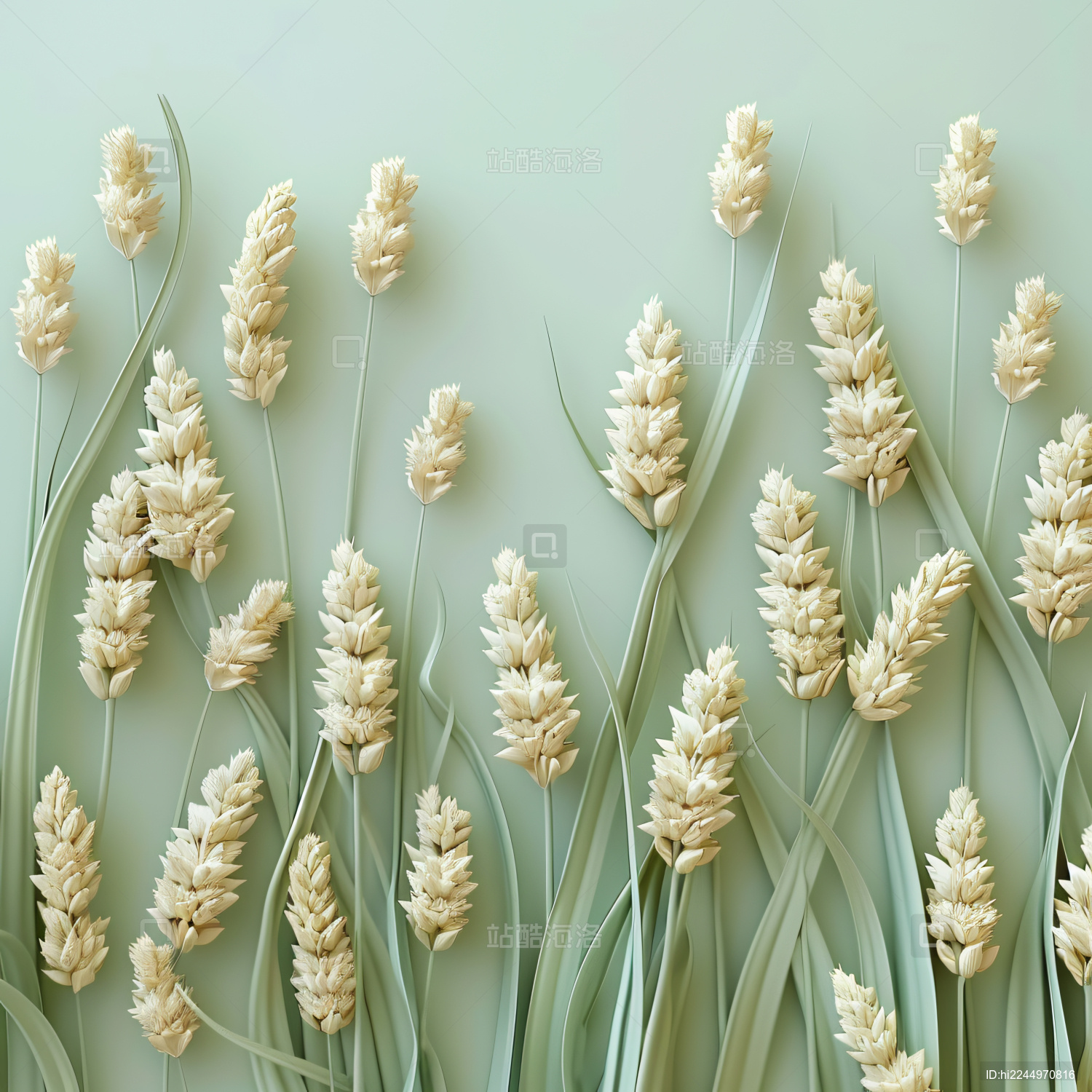 夏天花朵风格植物背景清新绿色插画