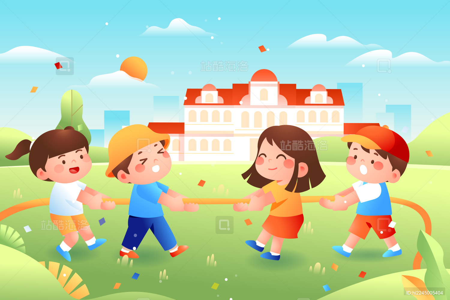 儿童节拔河矢量插画