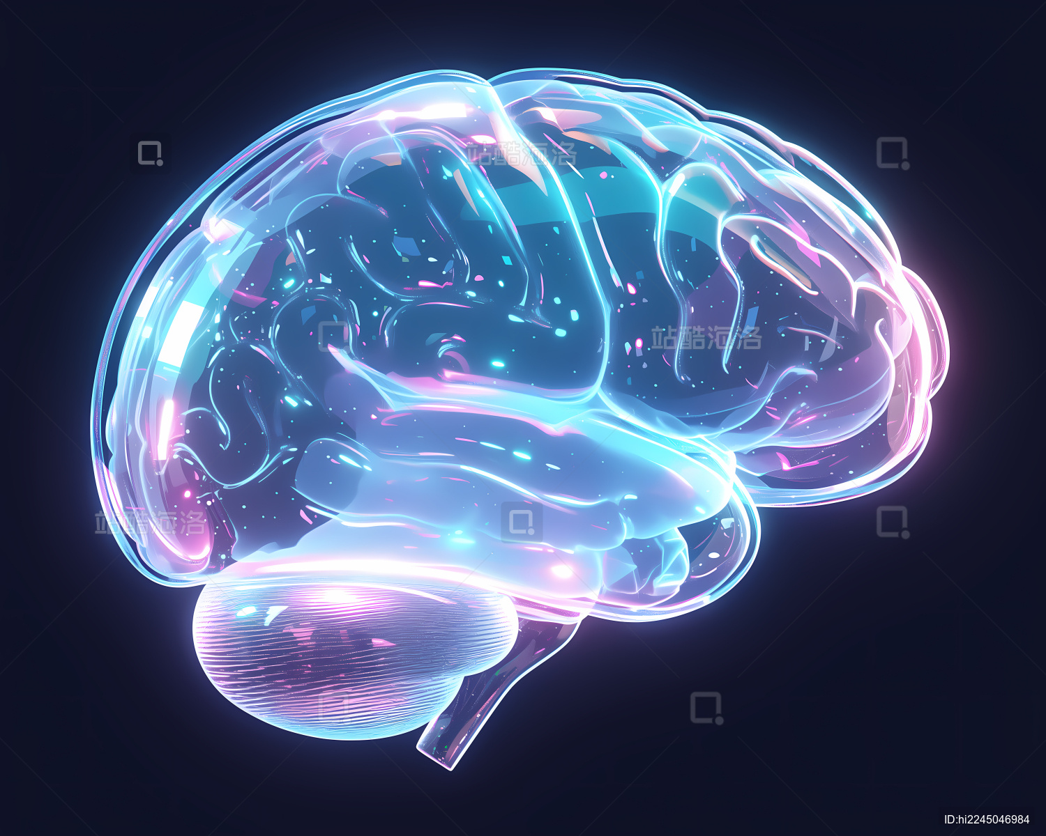 一个透明发光的大脑思维科技三维插画_站酷海洛_正版图片_视频_字体