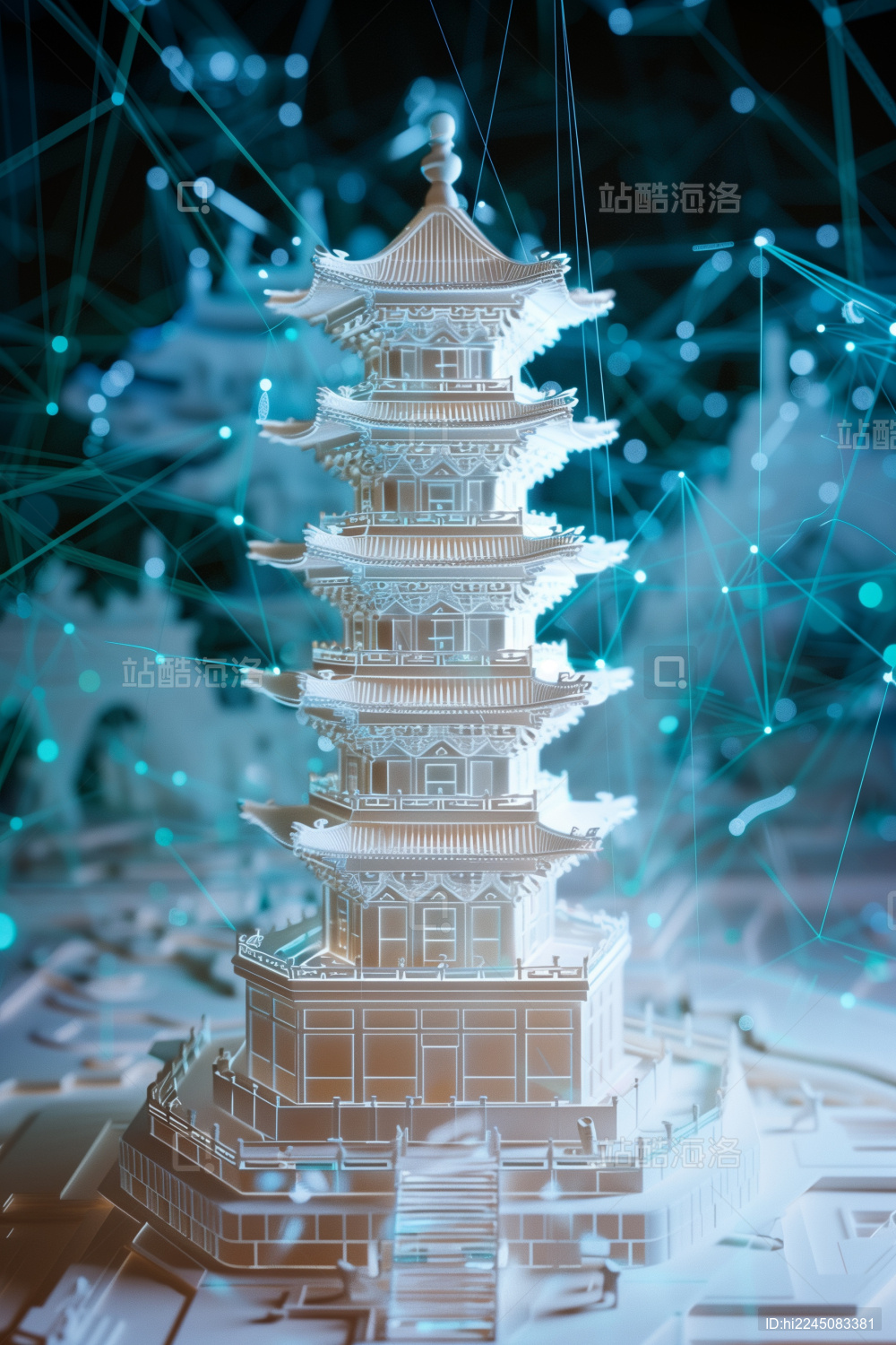 中国古代建筑三维立体发光激光射线模型