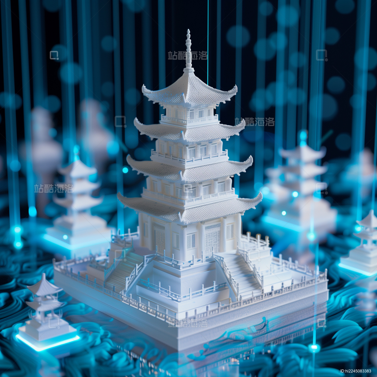 中国古代建筑三维立体发光激光射线模型