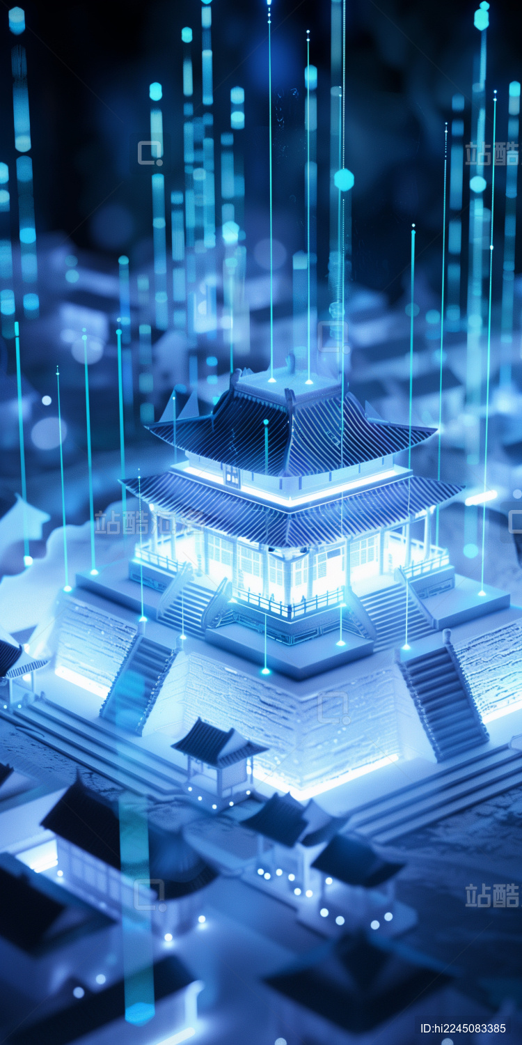 中国古代建筑三维立体发光激光射线模型