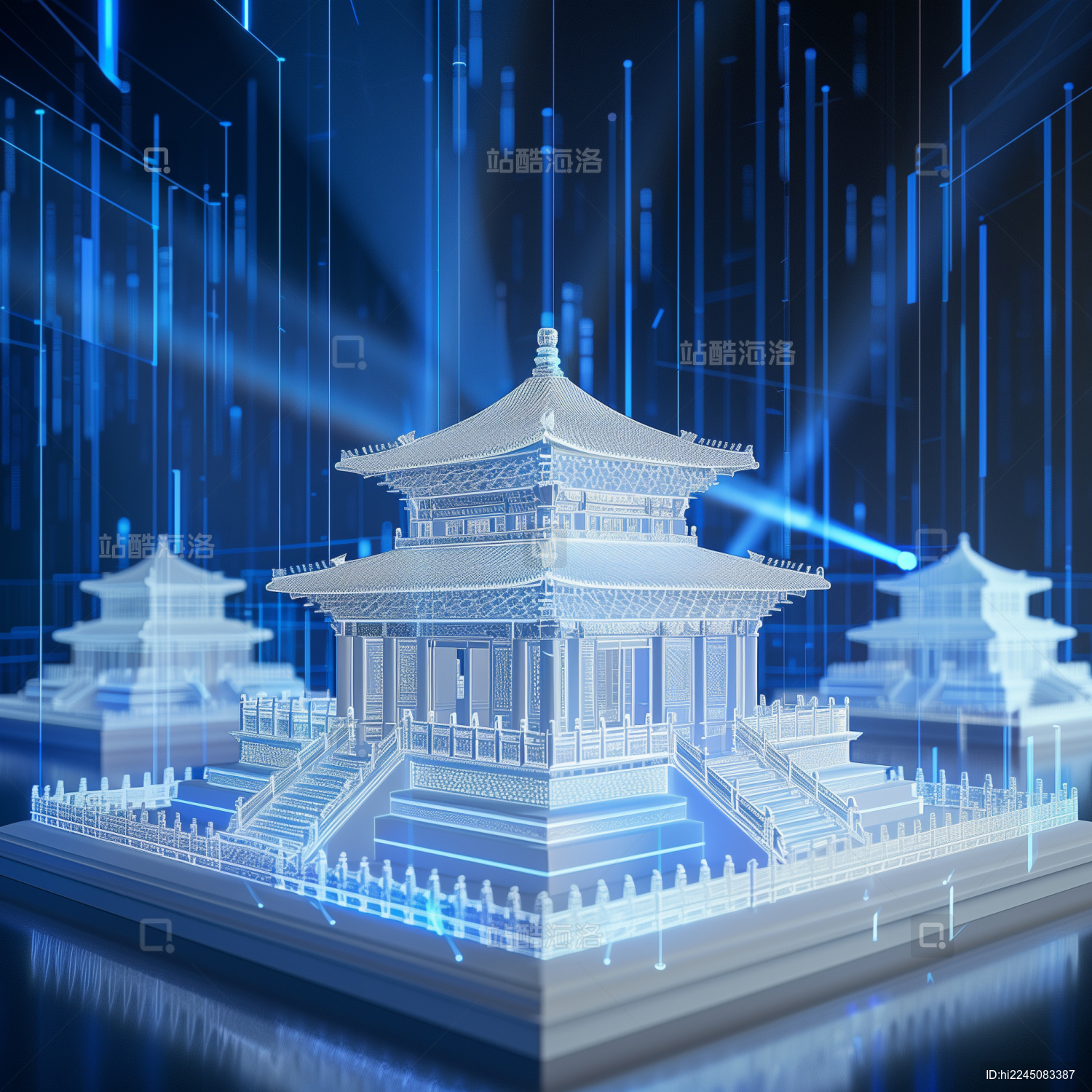 中国古代建筑三维立体发光激光射线模型