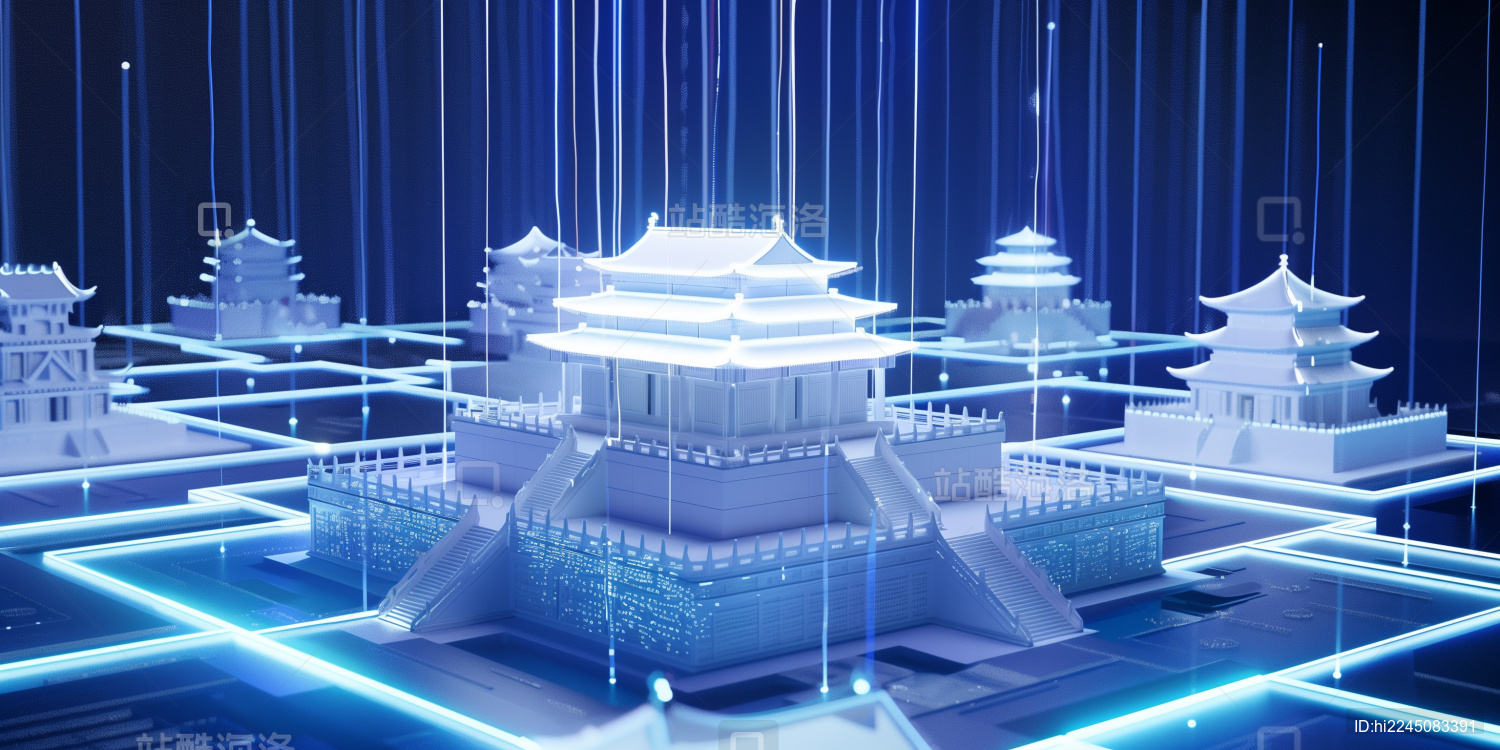 中国古代建筑三维立体发光激光射线模型