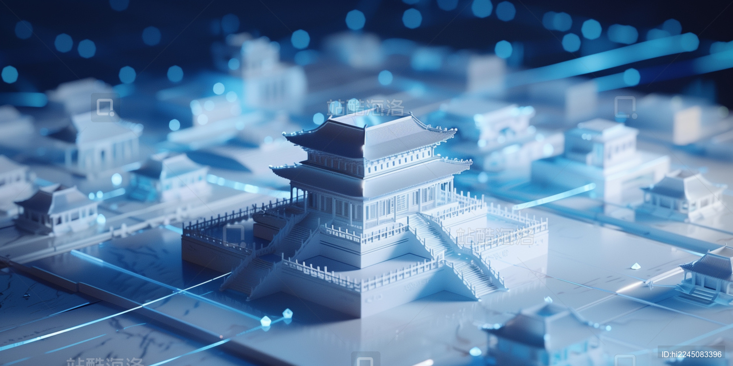 中国古代建筑三维立体发光激光射线模型