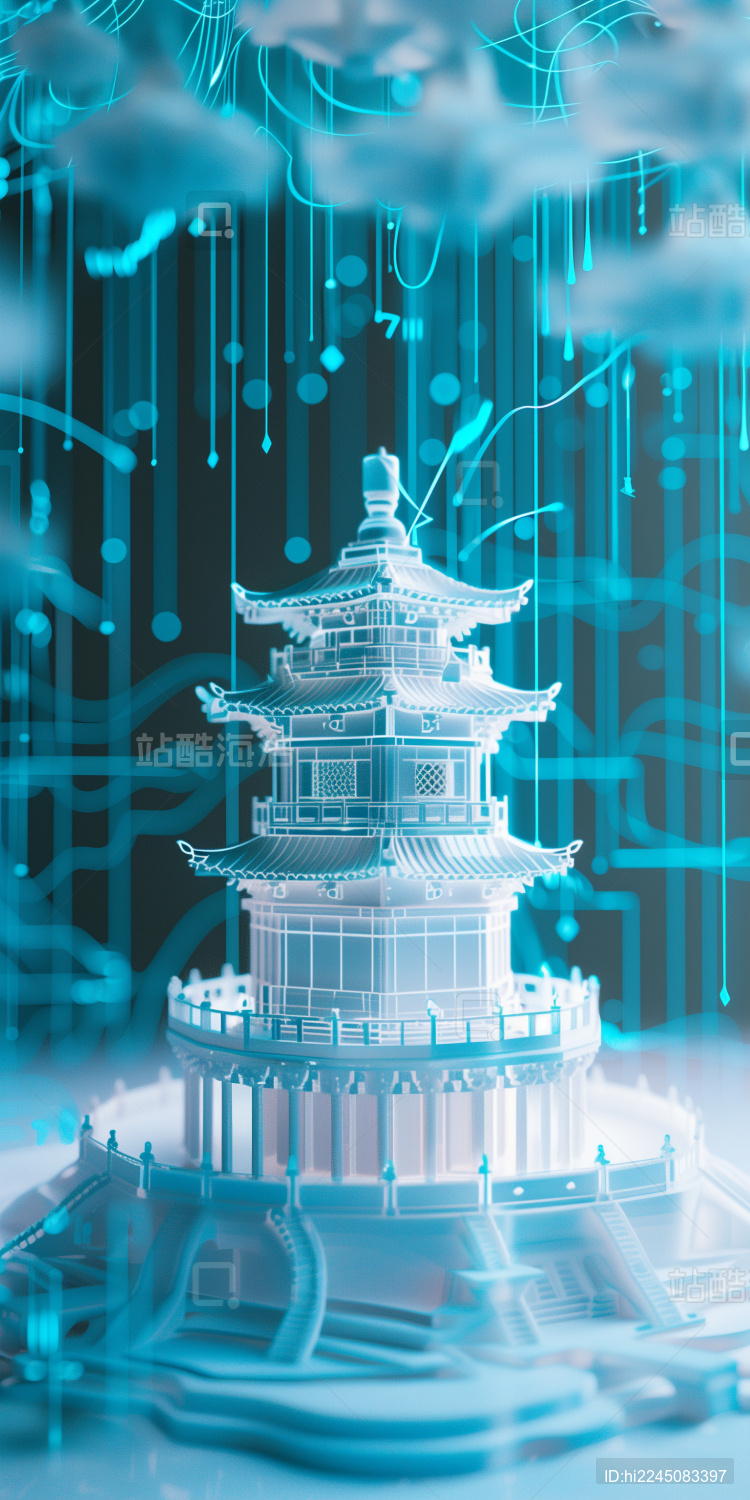 中国古代建筑三维立体发光激光射线模型