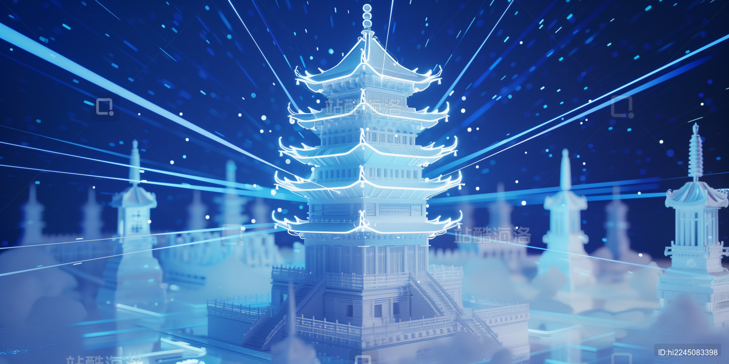 中国古代建筑三维立体发光激光射线模型