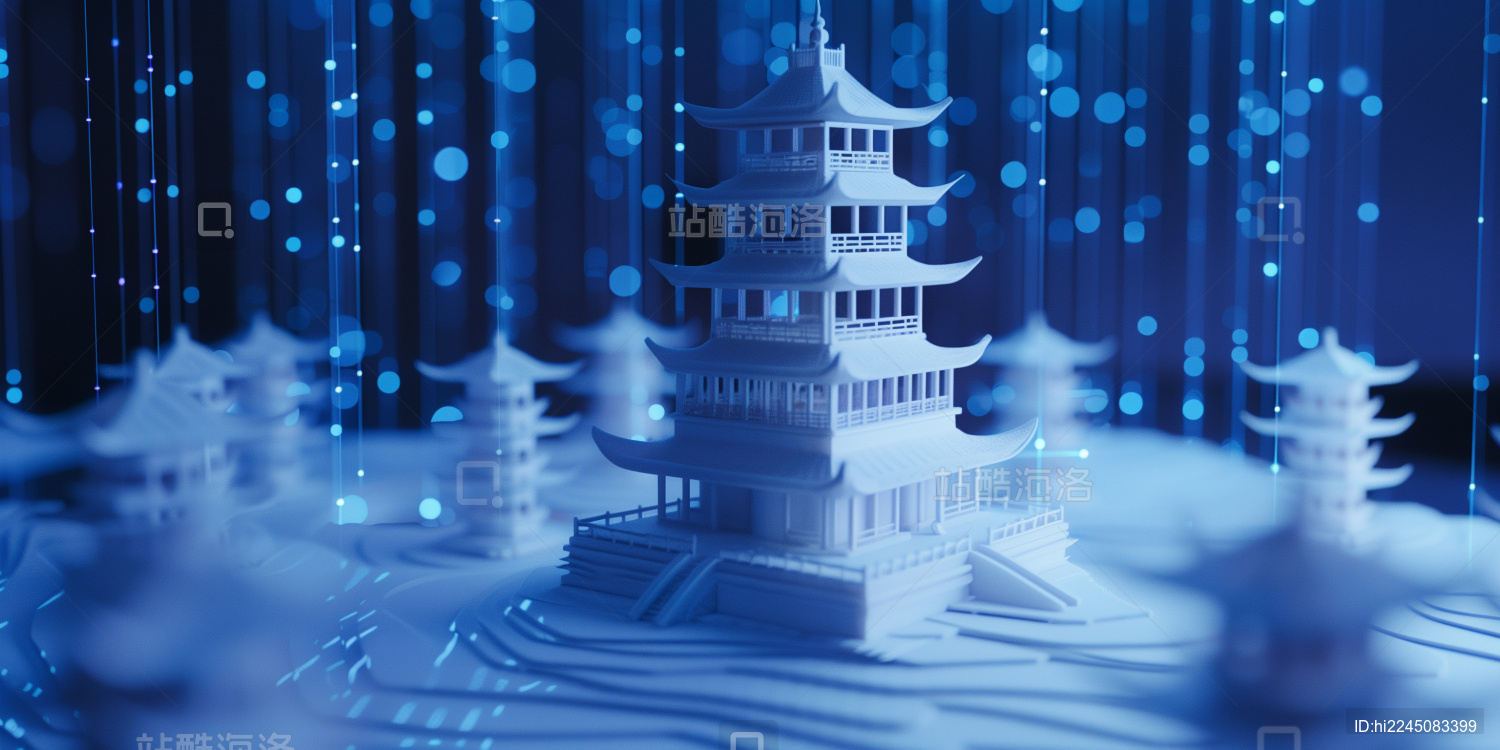 中国古代建筑三维立体发光激光射线模型