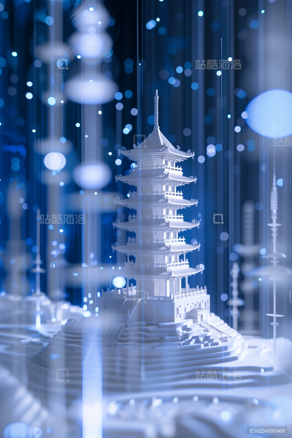 中国古代建筑三维立体发光激光射线模型