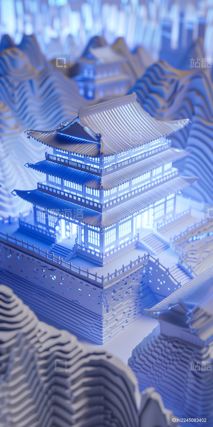 中国古代建筑三维立体发光激光射线模型